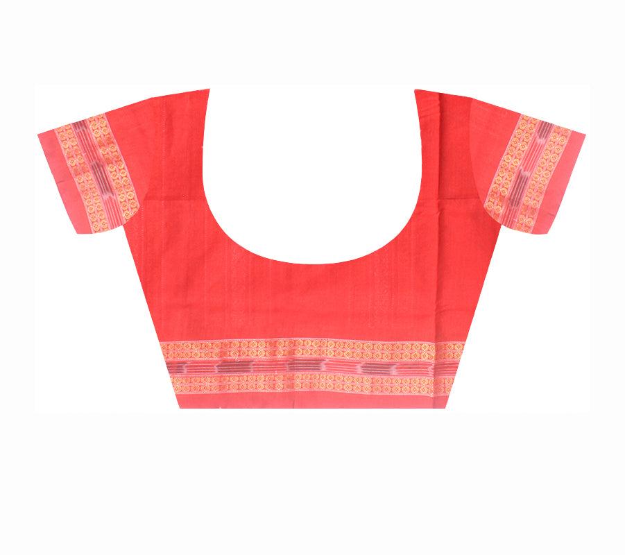 Bandha design of sambalpuri cotton sareee in  coffee and red color , with blouse piece. - Koshali Arts & Crafts Enterprise