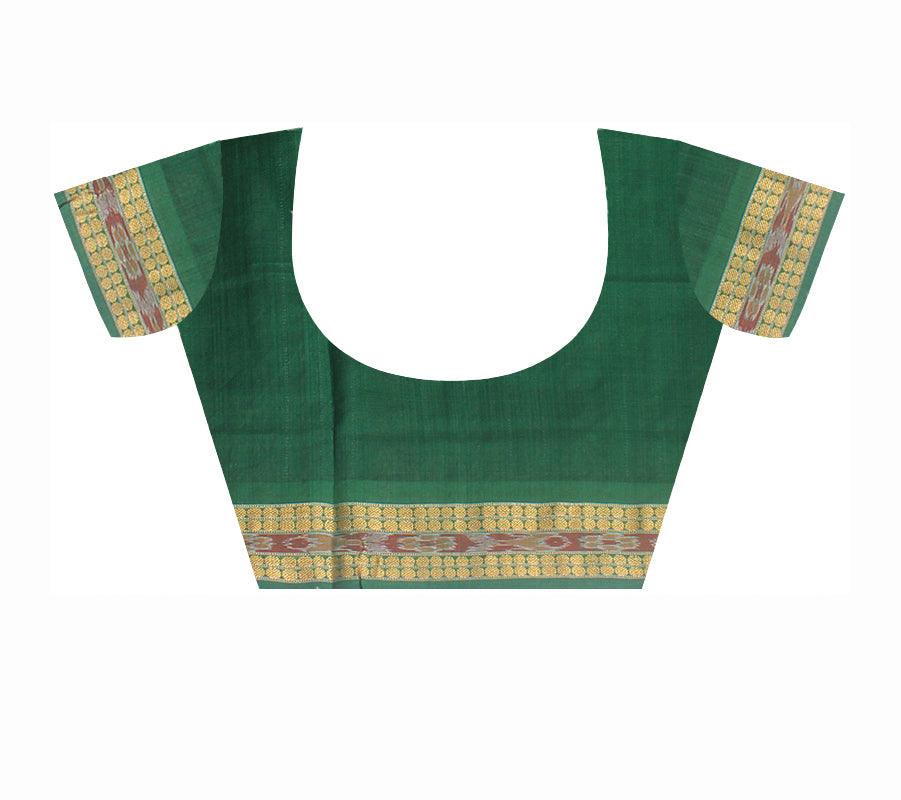 Latest design of  sambalpuri pure cotton kumbha saree in Black and green color , with blouse piece. - Koshali Arts & Crafts Enterprise