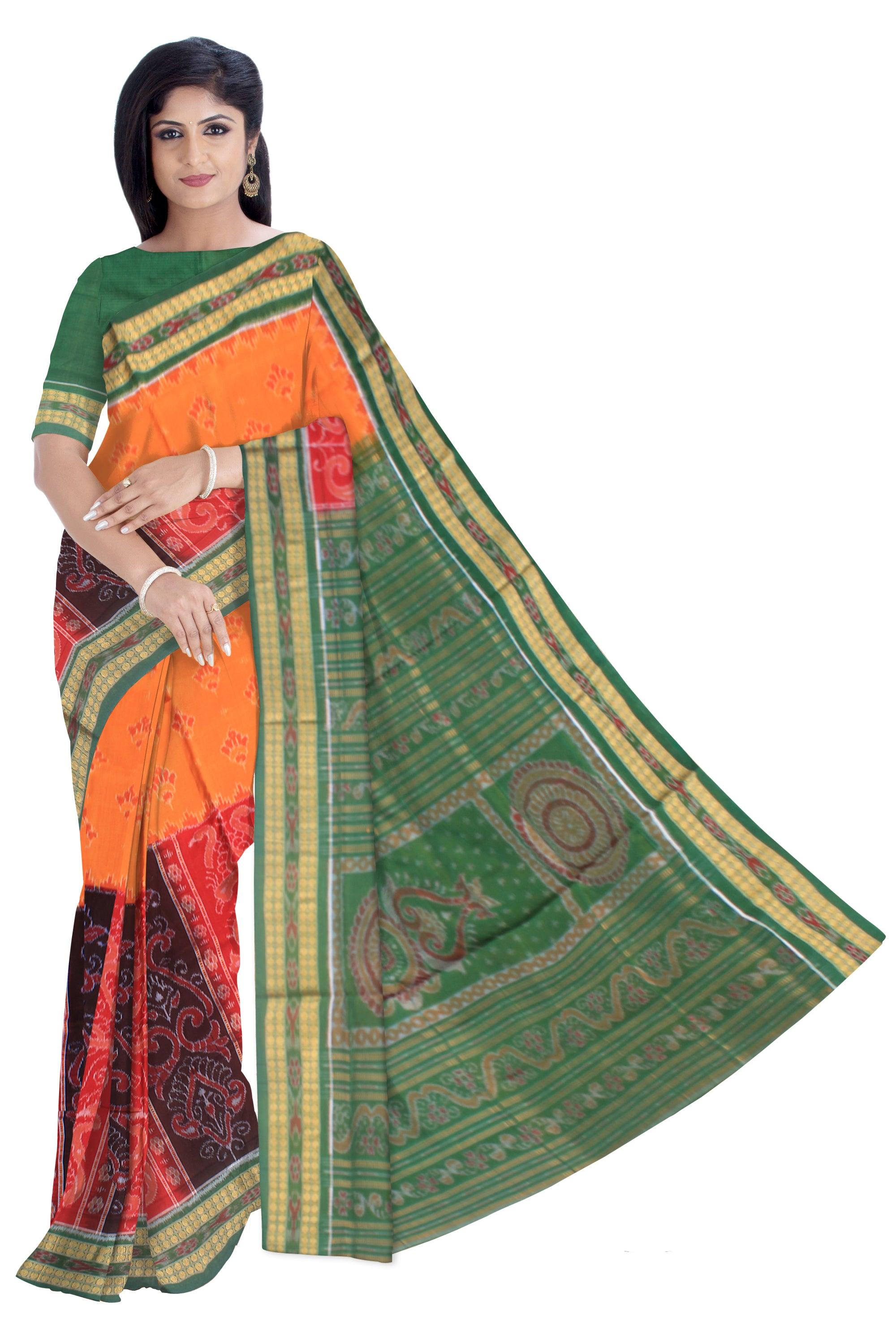 4D  color with ikat design of exclusive  sambalpuri cotton saree , with blouse piece. - Koshali Arts & Crafts Enterprise