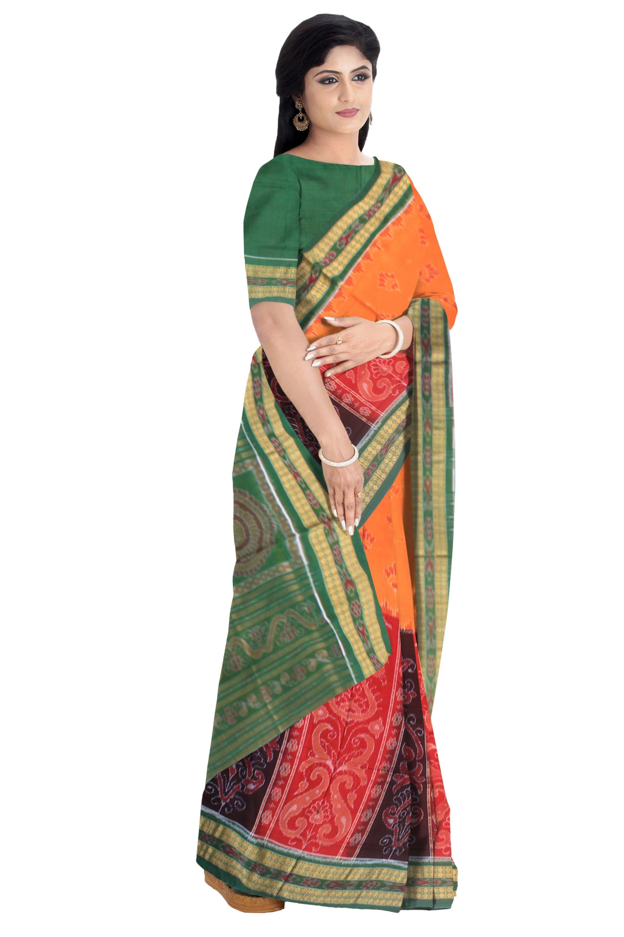4D  color with ikat design of exclusive  sambalpuri cotton saree , with blouse piece. - Koshali Arts & Crafts Enterprise