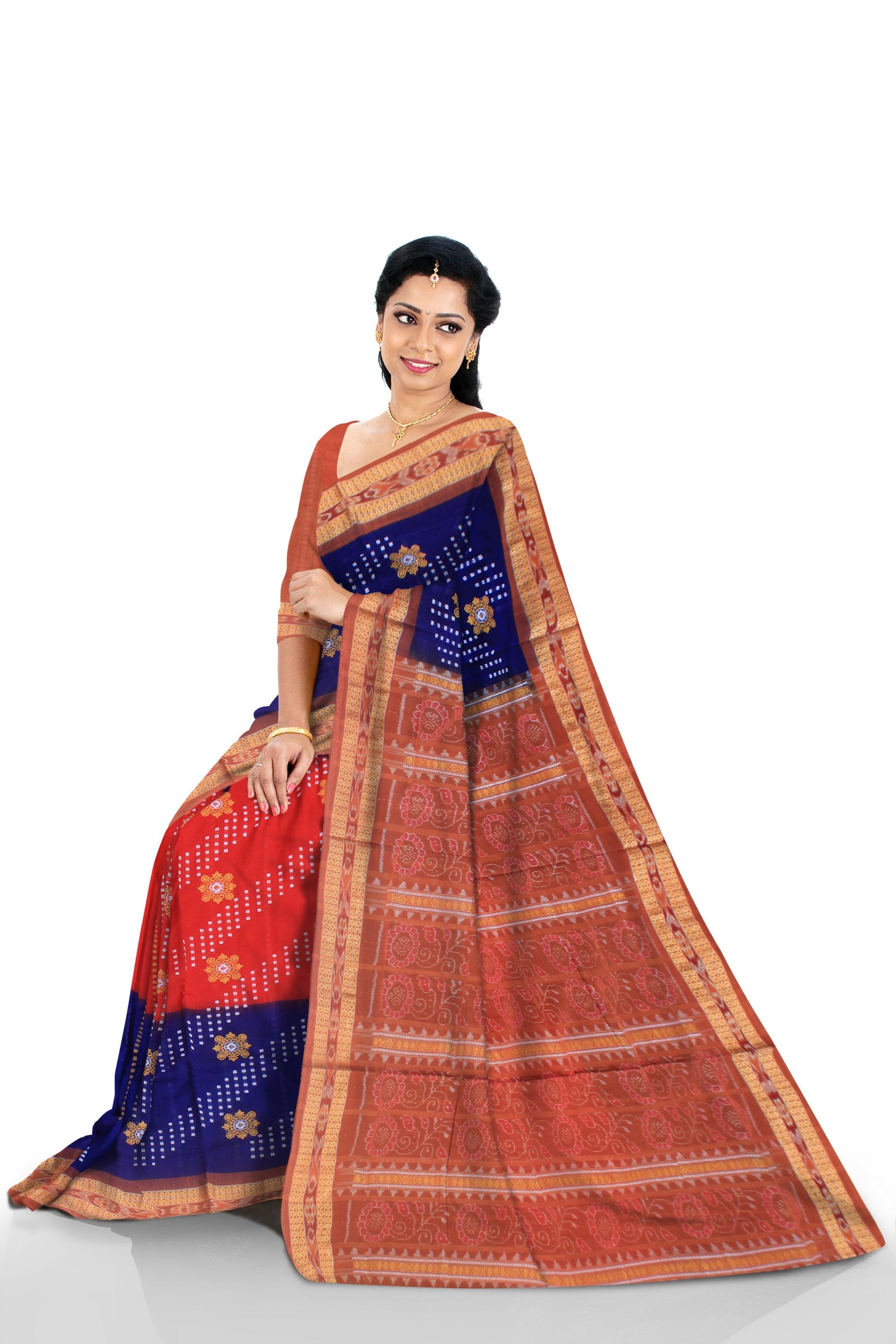 3D color sambalpuri cotton saree  , with blouse piece. - Koshali Arts & Crafts Enterprise