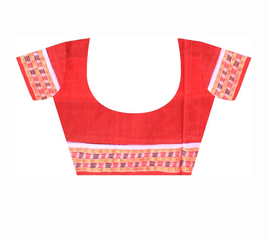 Red and blue color bird pattern sambalpuri cotton  saree  with blouse piece. - Koshali Arts & Crafts Enterprise