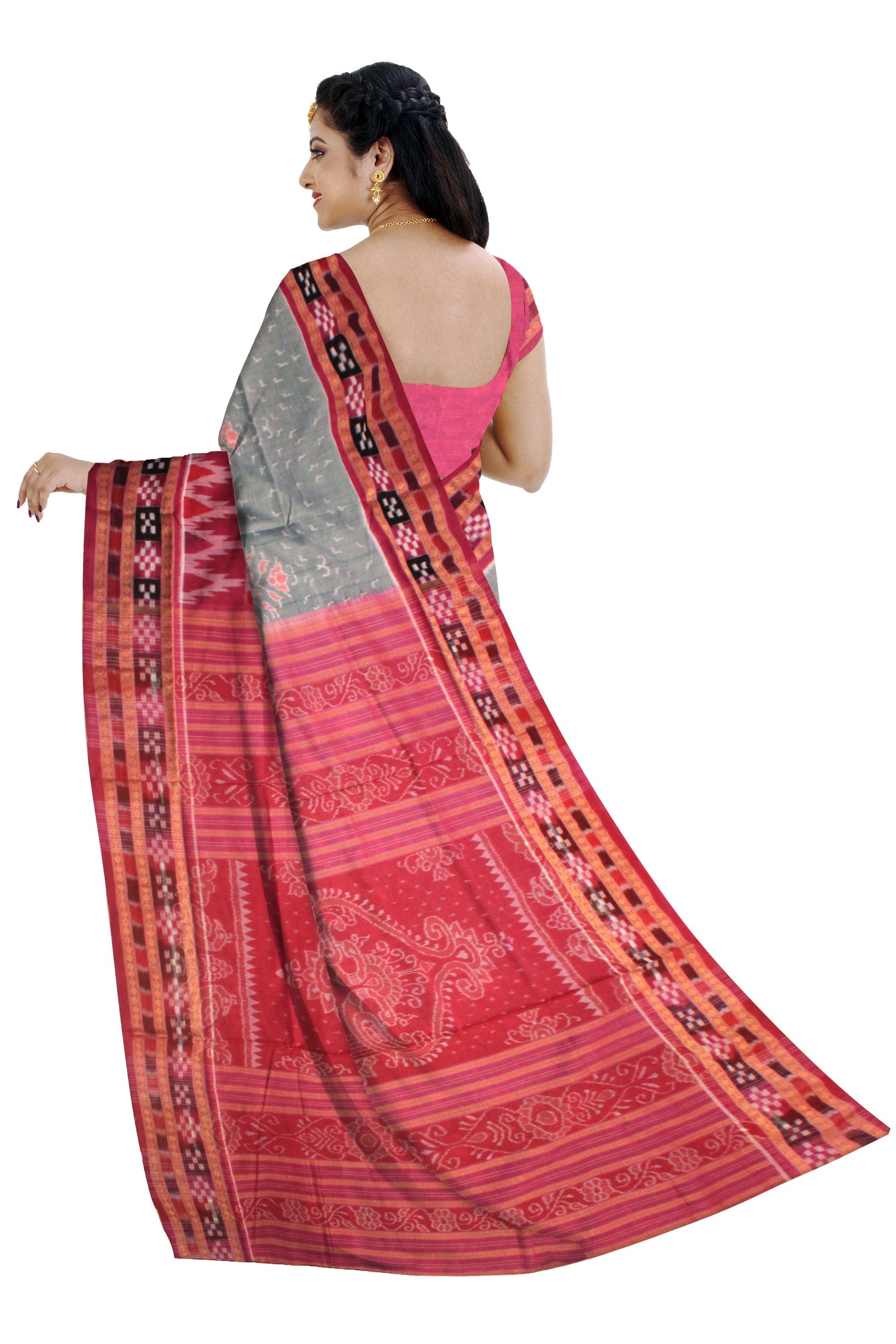 LIGHT AQUA AND LIGHT PINK COLOR SONEPUR DHADI SAPTA SAREE, WITH BLOUSE PIECE. - Koshali Arts & Crafts Enterprise