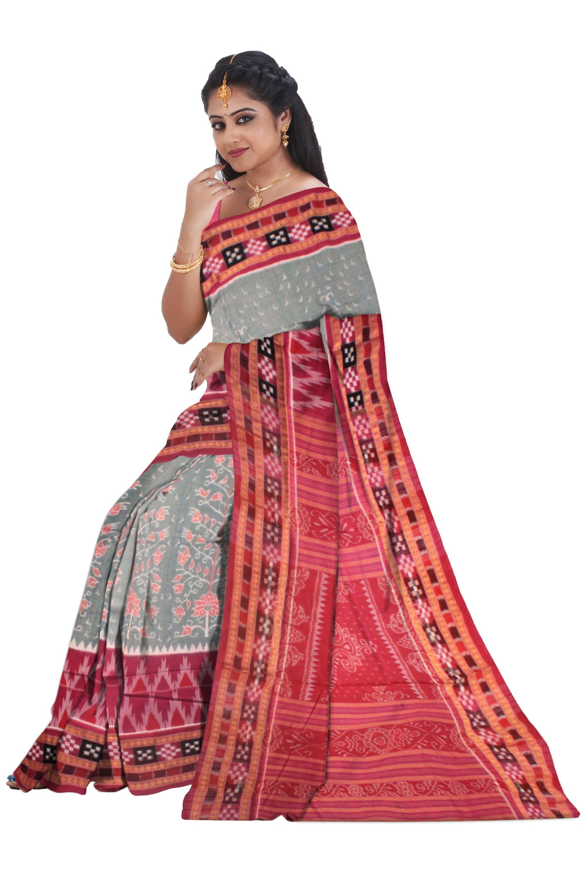 LIGHT AQUA AND LIGHT PINK COLOR SONEPUR DHADI SAPTA SAREE, WITH BLOUSE PIECE. - Koshali Arts & Crafts Enterprise