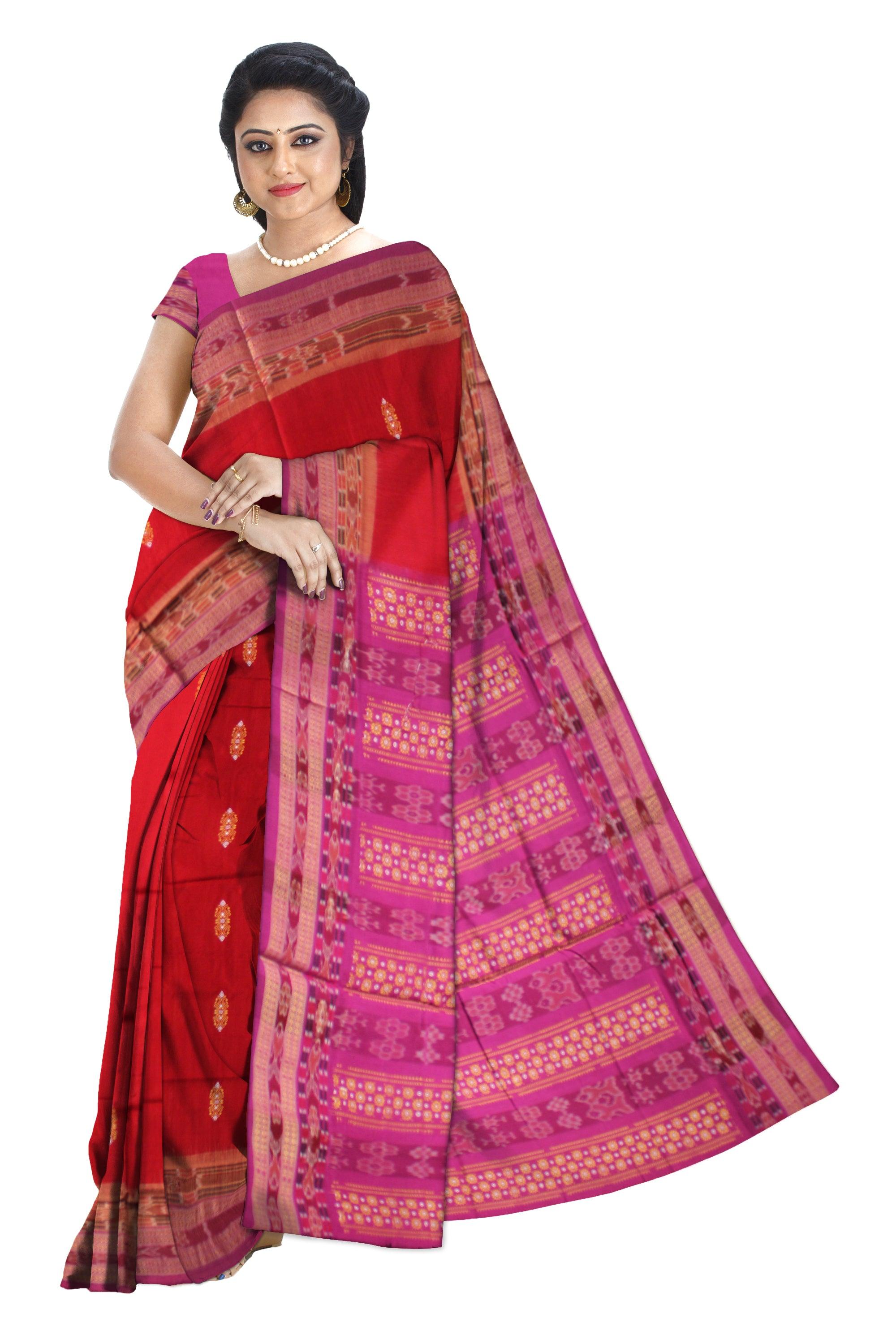 A BANDHA PATTERN COTTON SAREE IN RED AND PINK COLOR , WITH  BLOUSE PIECE. - Koshali Arts & Crafts Enterprise