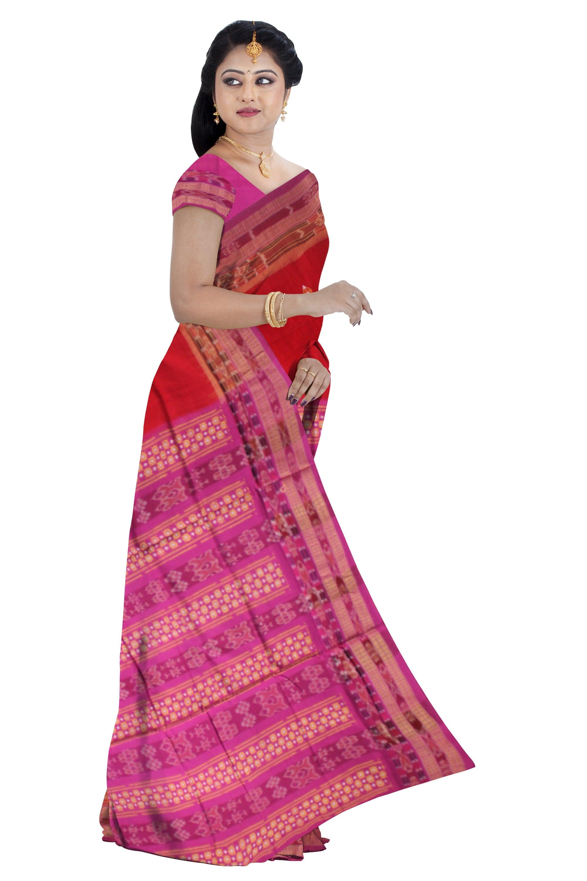 A BANDHA PATTERN COTTON SAREE IN RED AND PINK COLOR , WITH  BLOUSE PIECE. - Koshali Arts & Crafts Enterprise