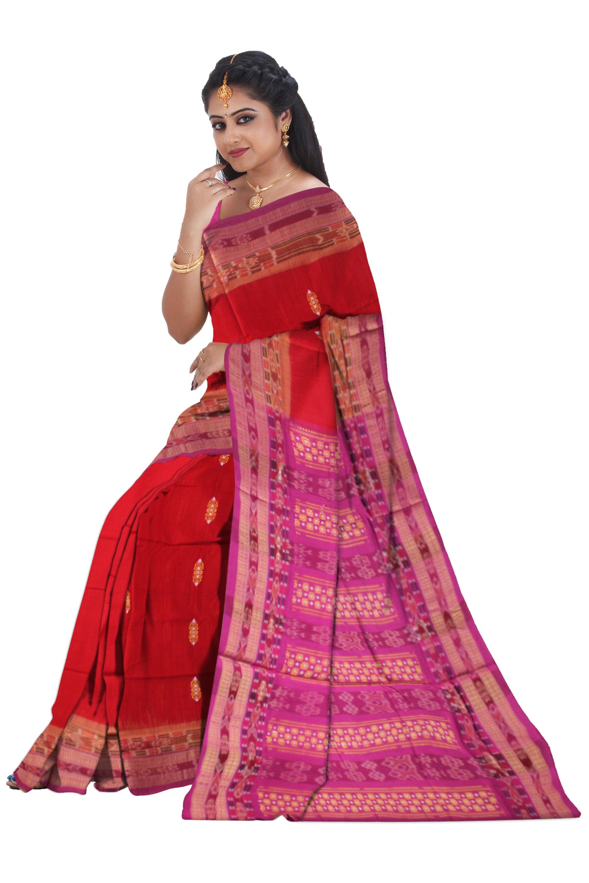 A BANDHA PATTERN COTTON SAREE IN RED AND PINK COLOR , WITH  BLOUSE PIECE. - Koshali Arts & Crafts Enterprise