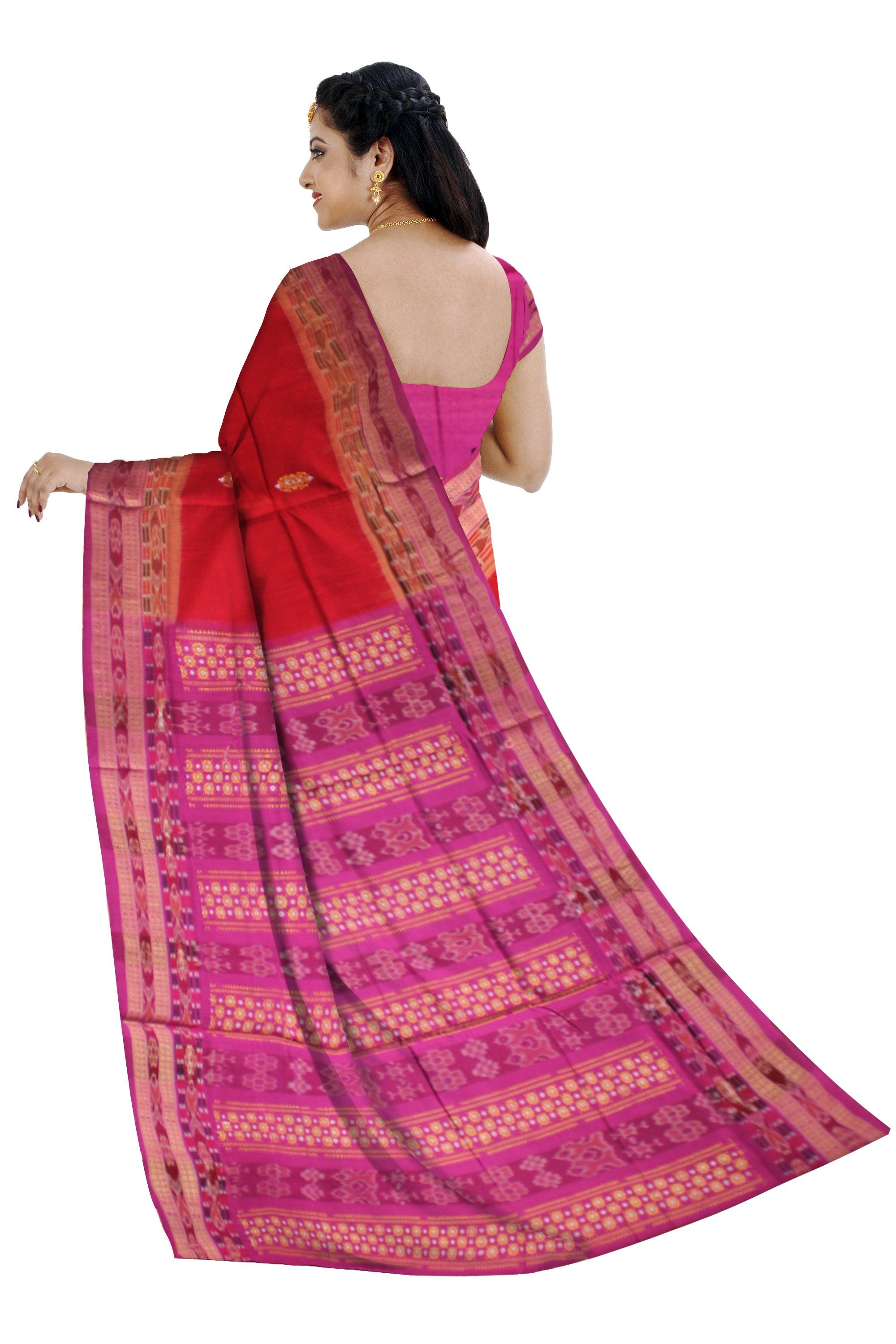 A BANDHA PATTERN COTTON SAREE IN RED AND PINK COLOR , WITH  BLOUSE PIECE. - Koshali Arts & Crafts Enterprise