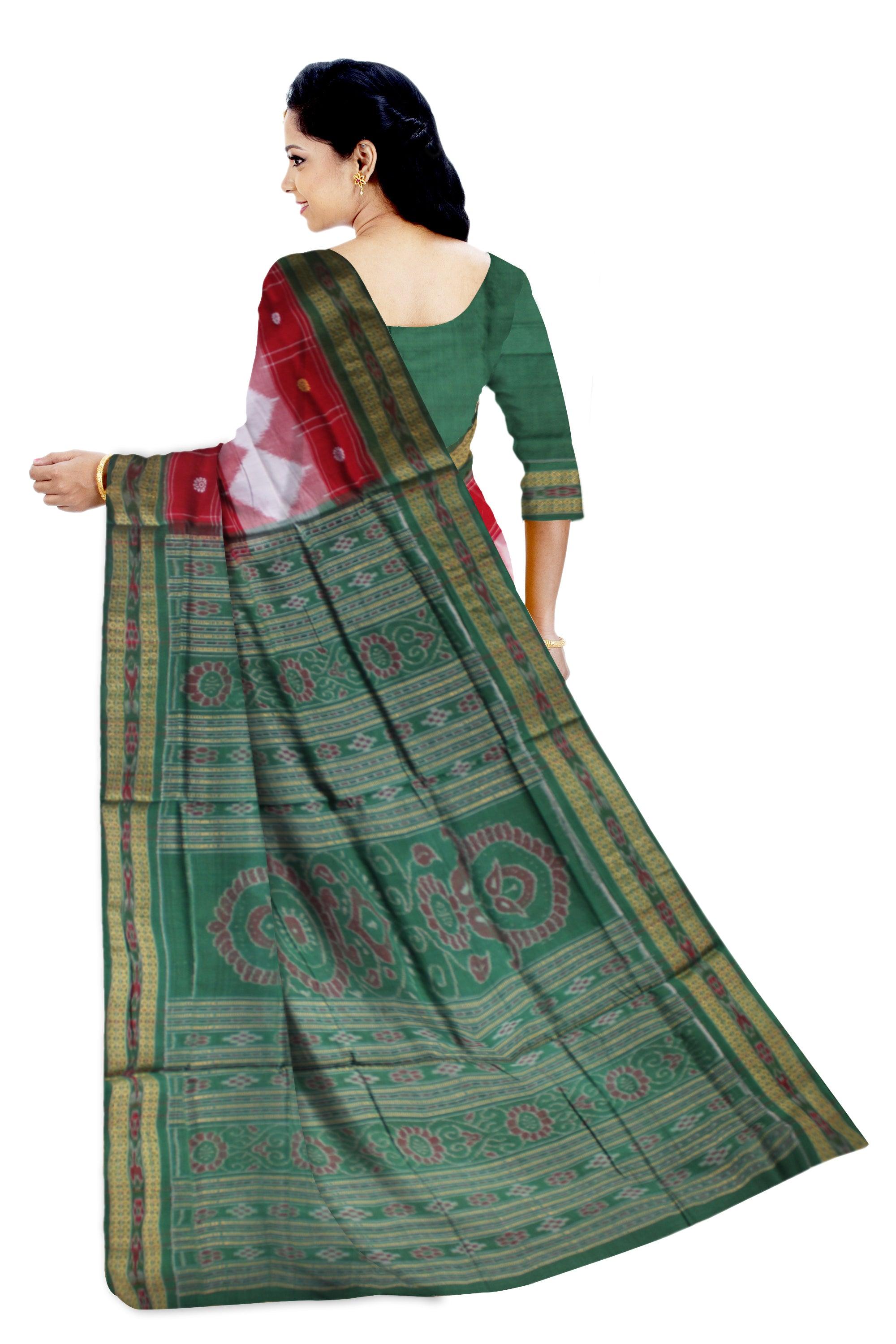 RED AND GREEN COLOR  LATEST DESIGN COTTON SAREE , WITH BLOUSE PIECE. - Koshali Arts & Crafts Enterprise