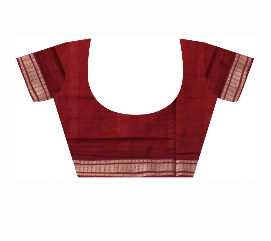 COTTON HANDLOOM BOMKEI  PATTERN SAREE IN YELOOW AND MAROON COLOR, WITH BLOUSE PIECE. - Koshali Arts & Crafts Enterprise