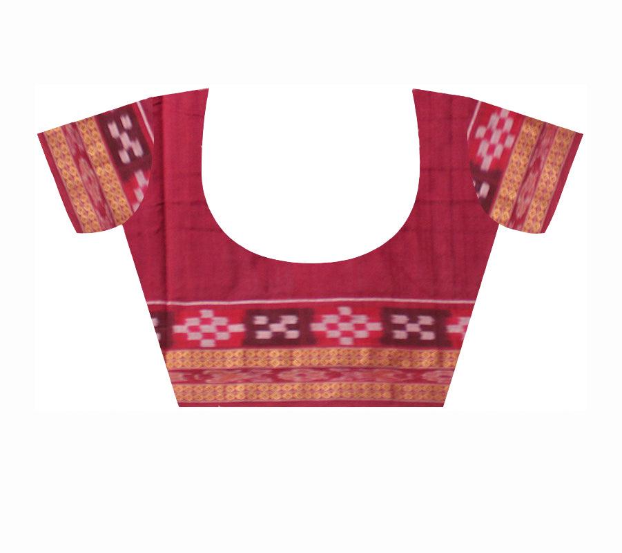 A SAMBALPURI COTTON SAREE IN LIGHT BLUE AND MAROON COLOR DHADISAPTA DESIGN,WITH BLOUSE PIECE. - Koshali Arts & Crafts Enterprise