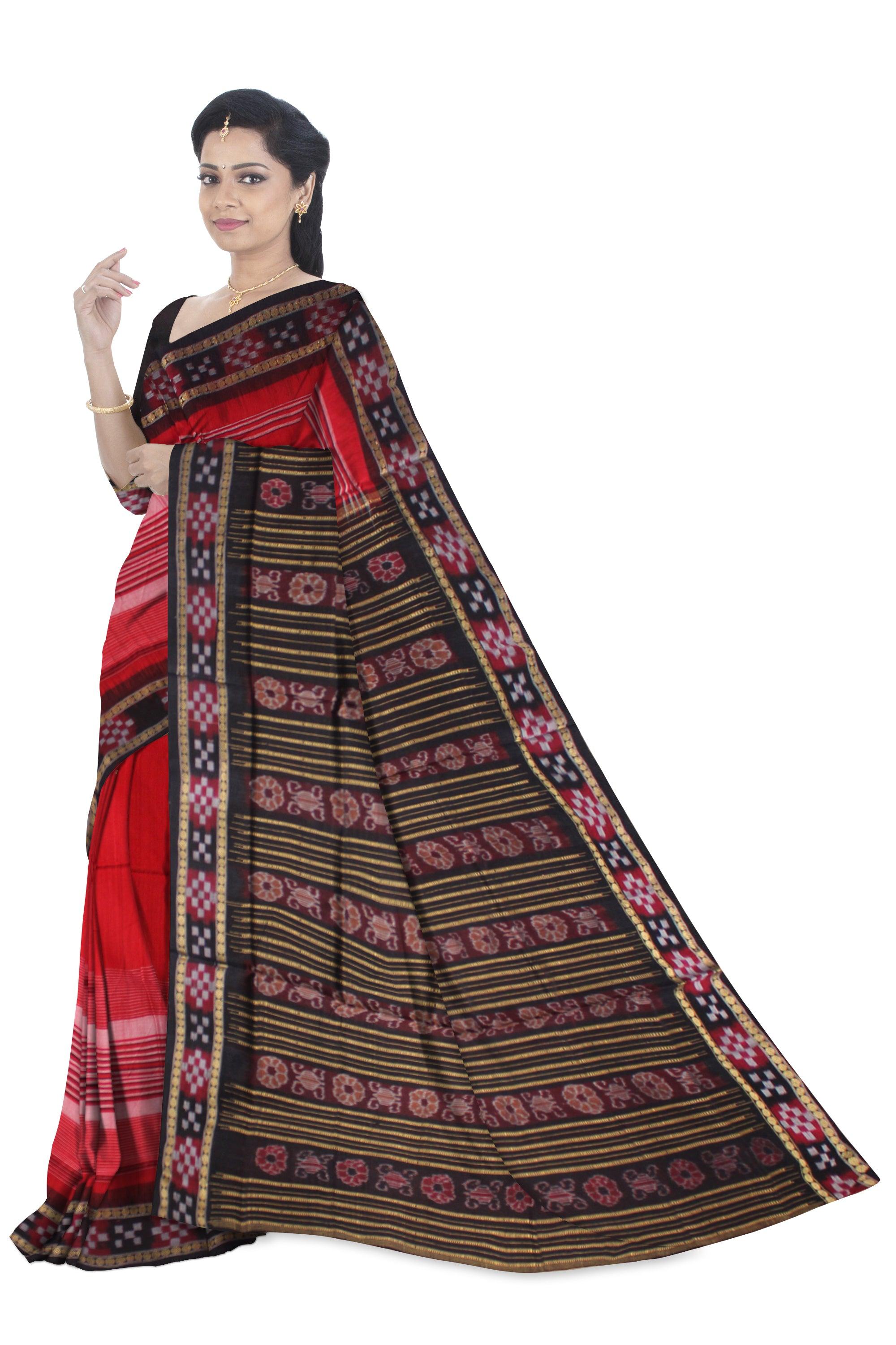 RED COLOR DHADI SAPTA COTTON SAREE , WITH BLOUSE PIECE. - Koshali Arts & Crafts Enterprise