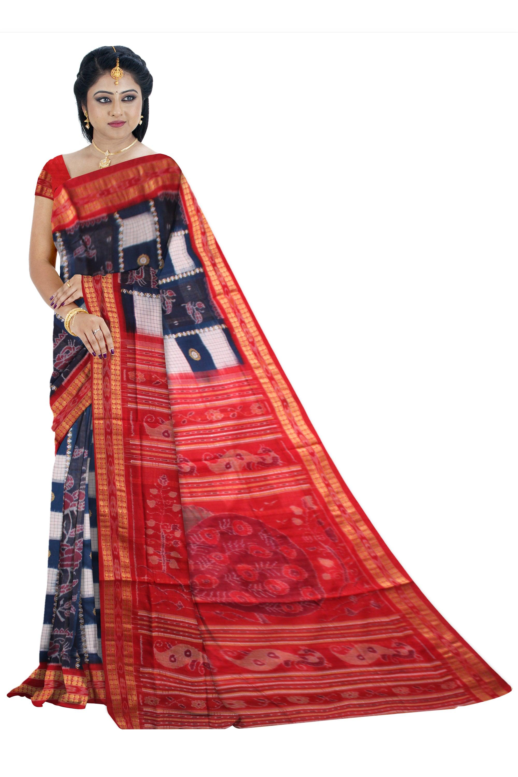 LIGHT BLUE, WHITE AND RED COLOR BASE NEW DESIGN COTTON SAREE,  COMES WITH BLOUSE PIECE. - Koshali Arts & Crafts Enterprise