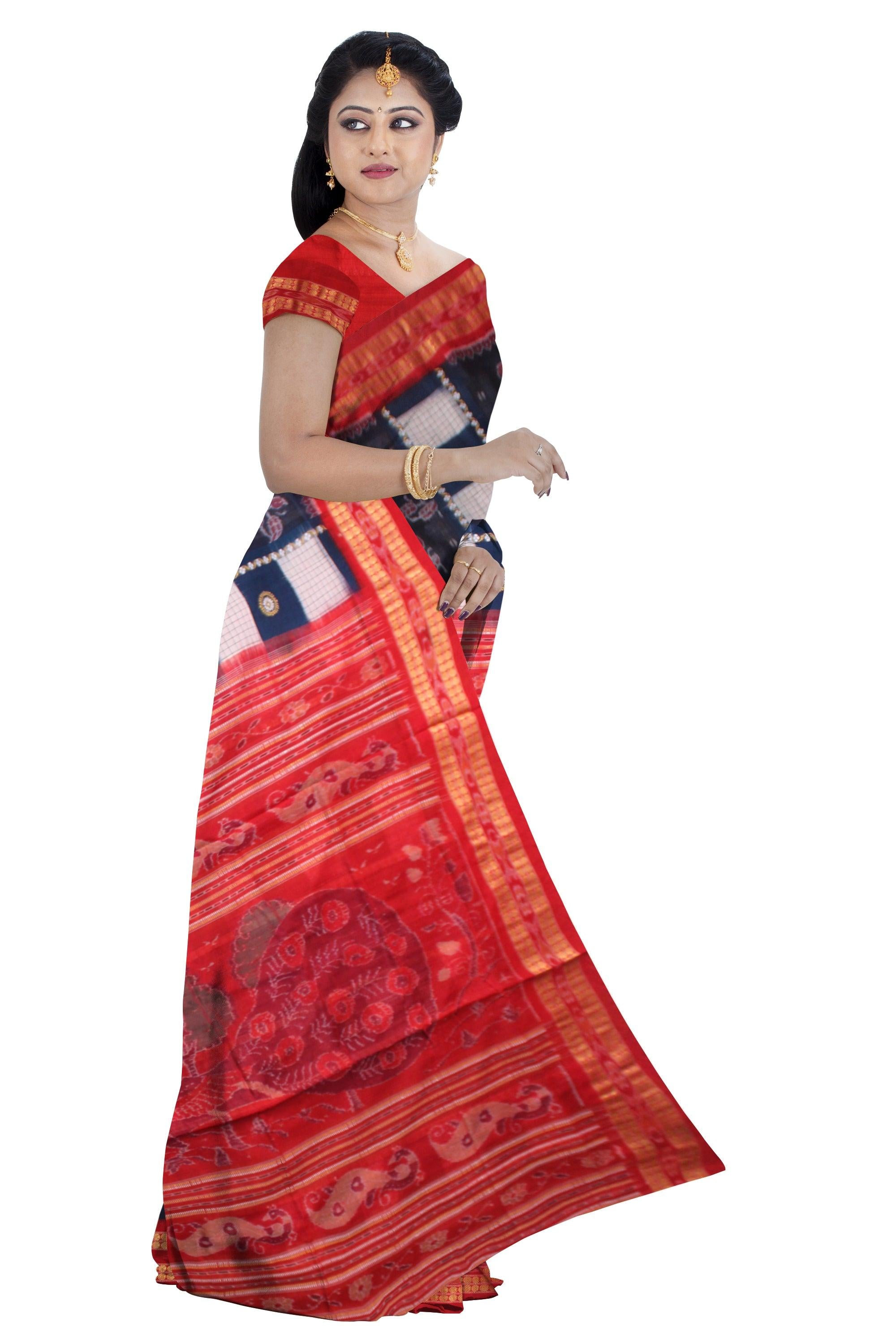 LIGHT BLUE, WHITE AND RED COLOR BASE NEW DESIGN COTTON SAREE,  COMES WITH BLOUSE PIECE. - Koshali Arts & Crafts Enterprise