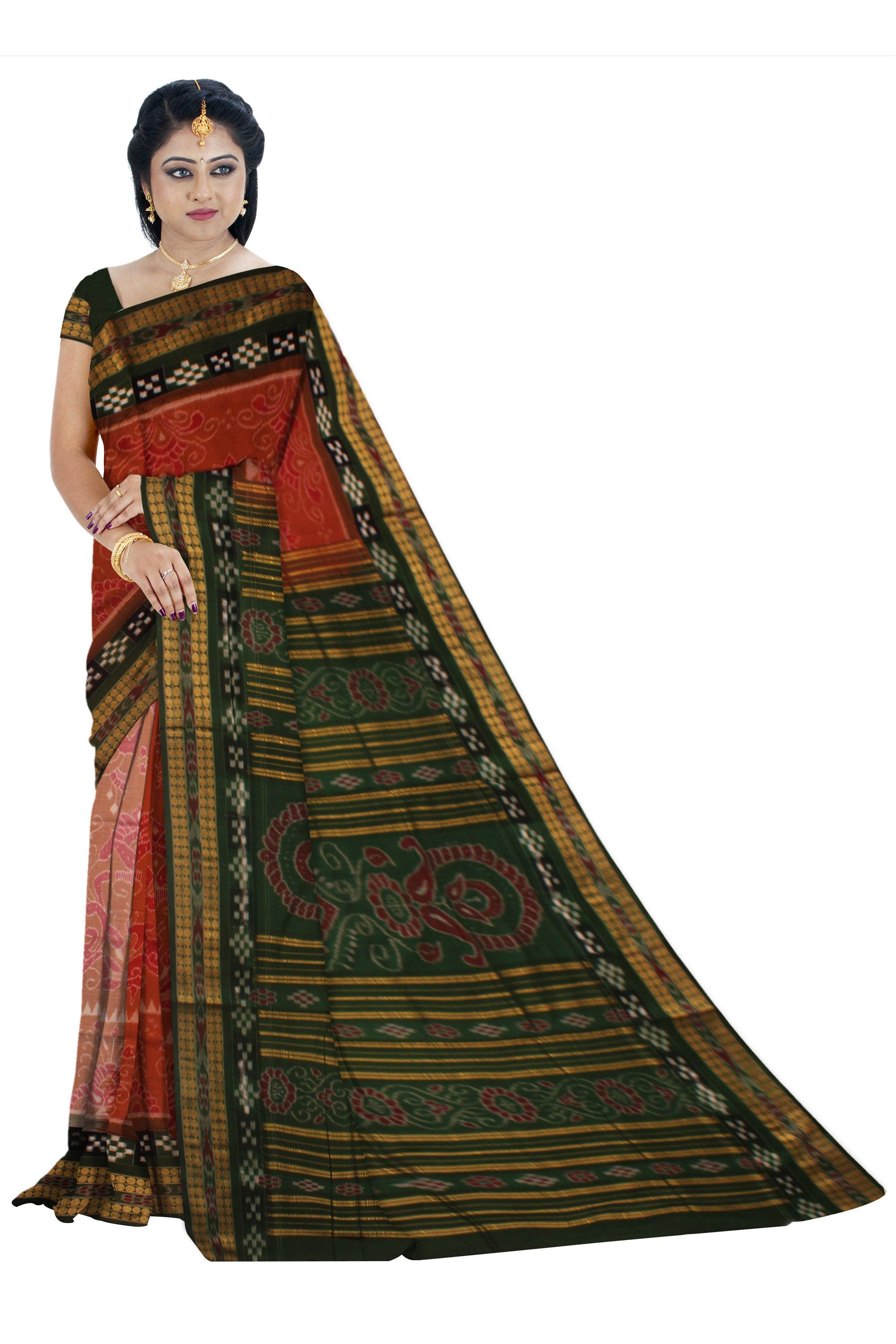 BODY MAYURI PRINT PURE COTTON SAREE IN 3D COLOR BASE, ATTACHED WITH BLOUSE PIECE. - Koshali Arts & Crafts Enterprise