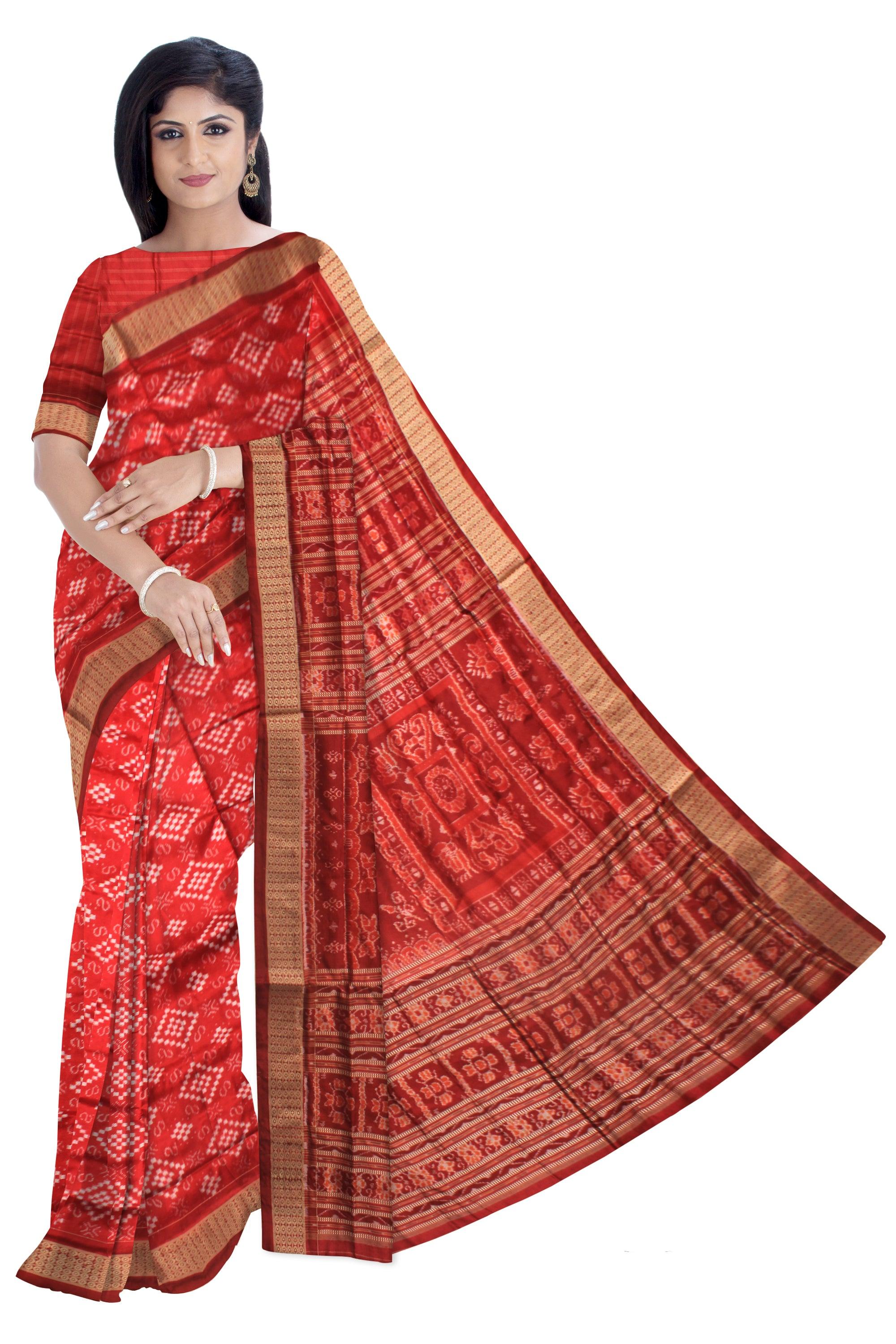 RED COLOR PASAPALI PURE PATA SAREE WITH BLOUSE PIECE. - Koshali Arts & Crafts Enterprise