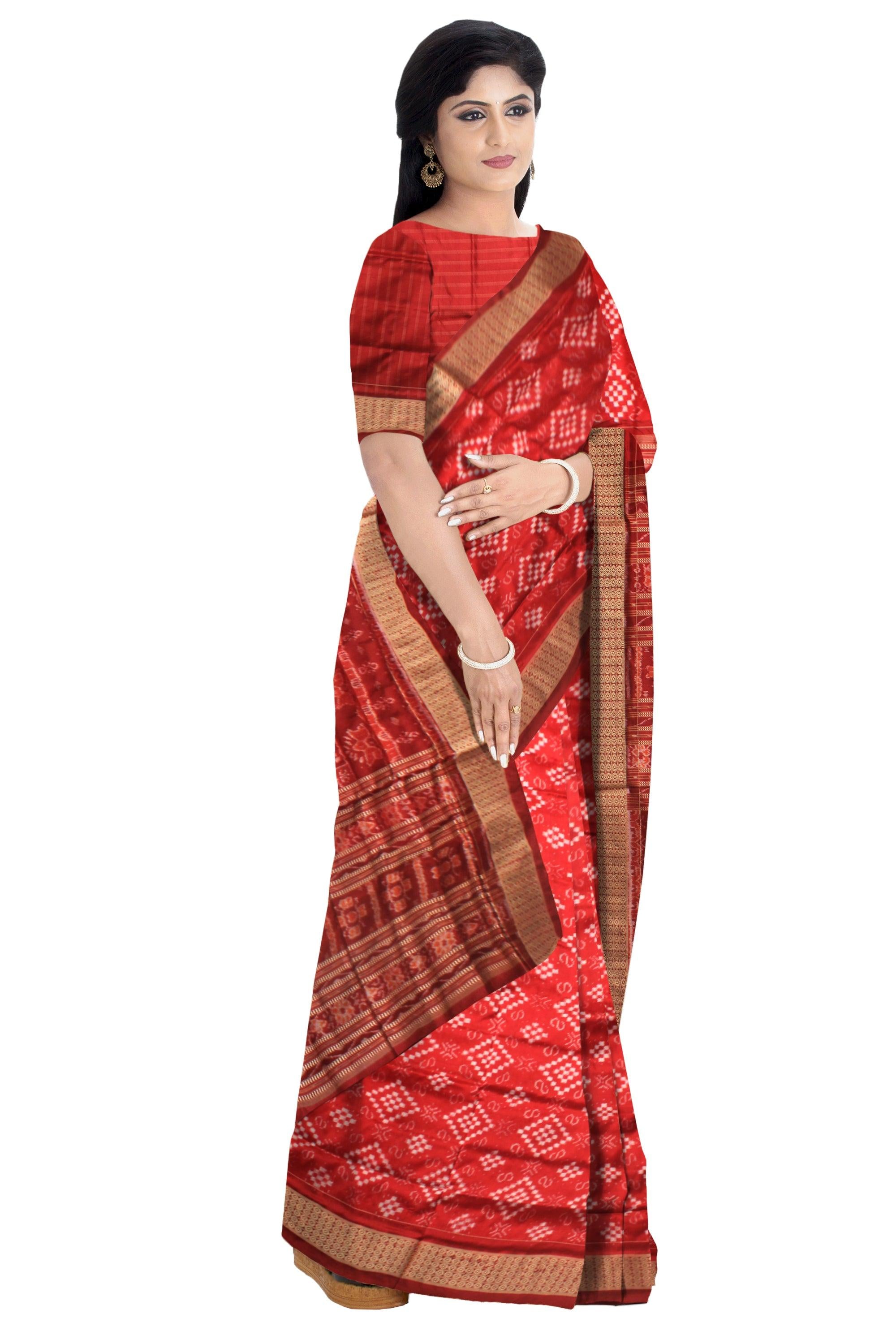 RED COLOR PASAPALI PURE PATA SAREE WITH BLOUSE PIECE. - Koshali Arts & Crafts Enterprise