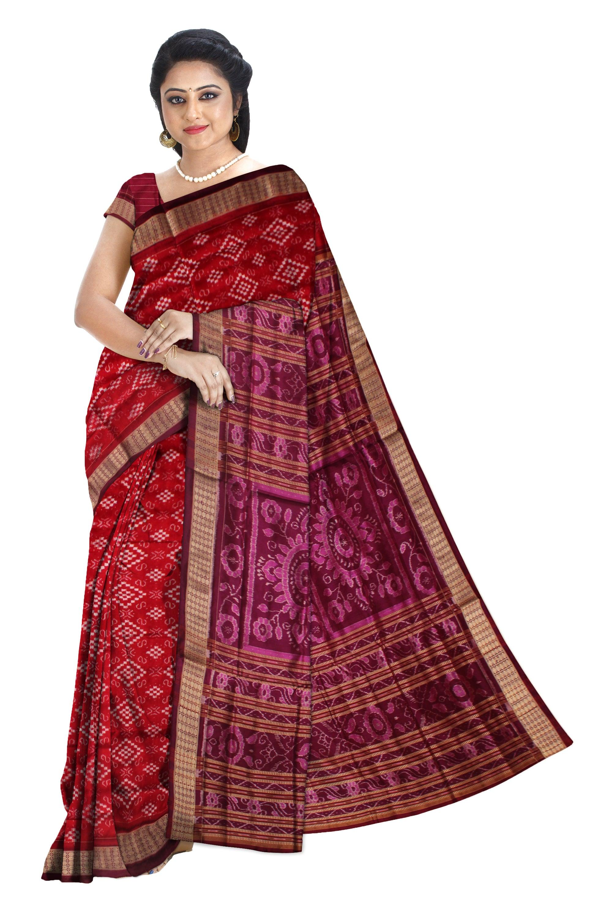 LATEST COLLECTION MAROON AND PURPLE COLOR PURE PASAPALI PATA SAREE , COMES WITH BLOUSE PIECE. - Koshali Arts & Crafts Enterprise