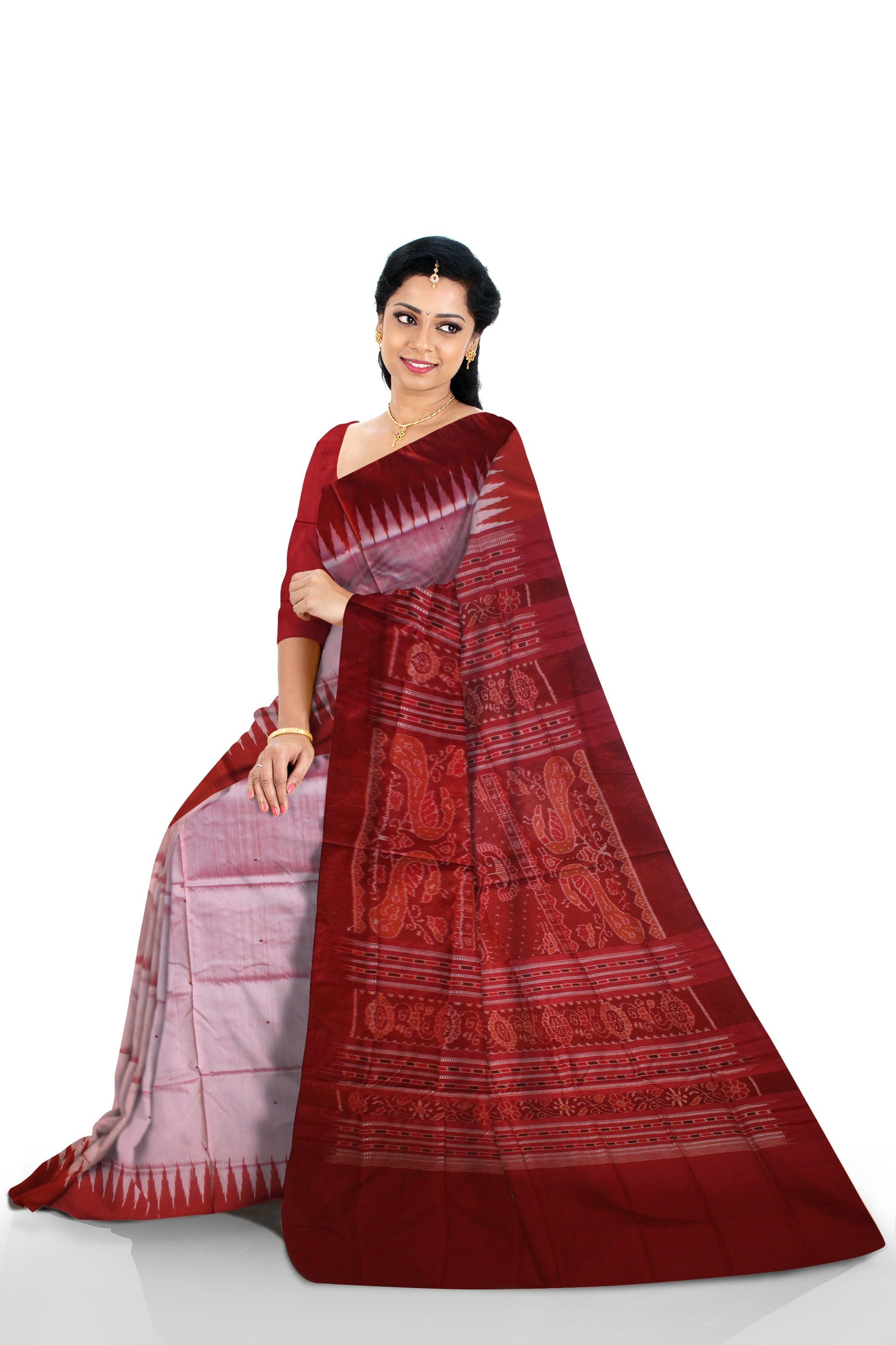 NEW COLLECTION TEMPLE DESIGN WITH BOOTY PATTERN PATA SAREE IN LIGHT PINK AND RED COLOUR, AVAILABALE WITH BLOUSE PIECE. - Koshali Arts & Crafts Enterprise