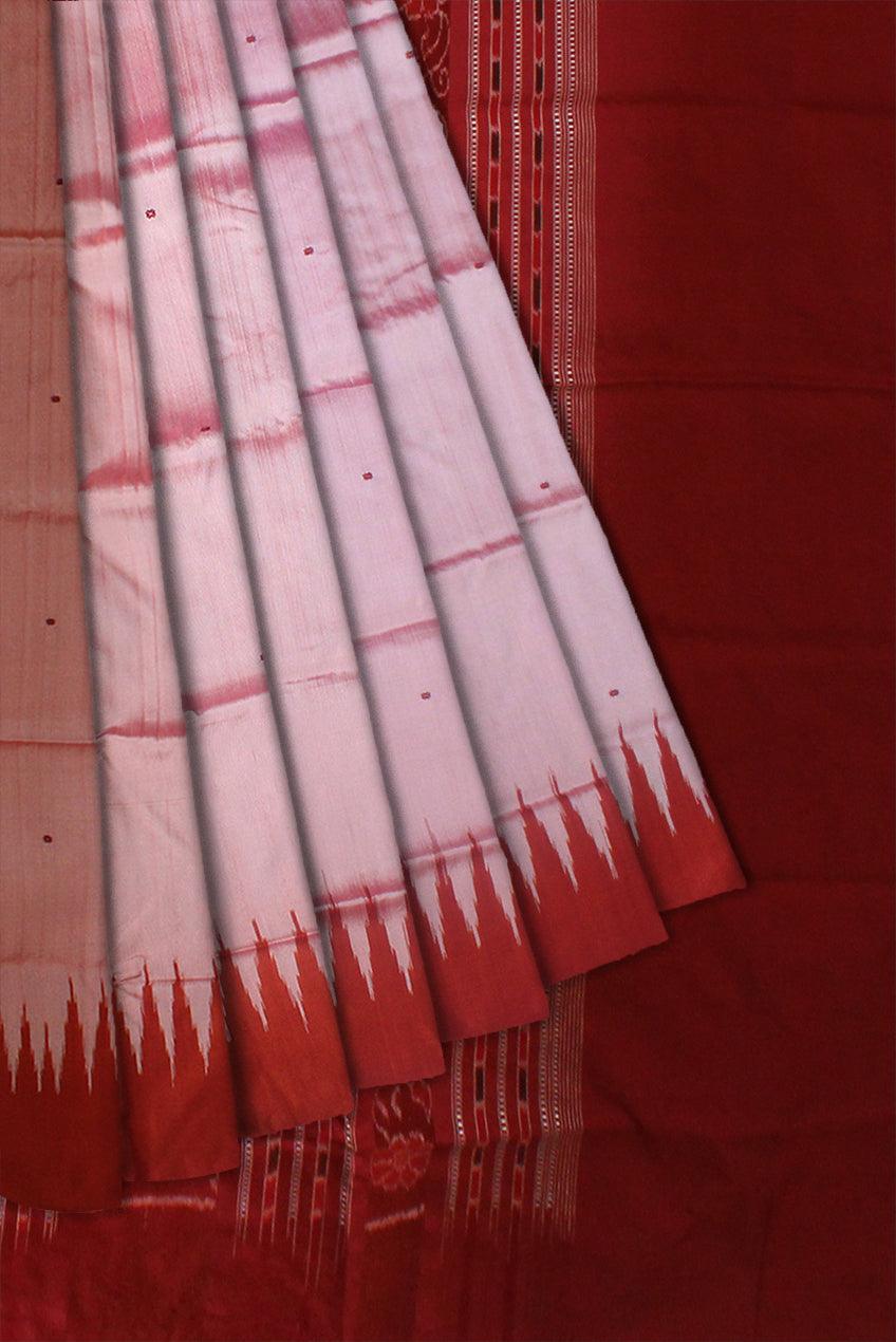 NEW COLLECTION TEMPLE DESIGN WITH BOOTY PATTERN PATA SAREE IN LIGHT PINK AND RED COLOUR, AVAILABALE WITH BLOUSE PIECE. - Koshali Arts & Crafts Enterprise