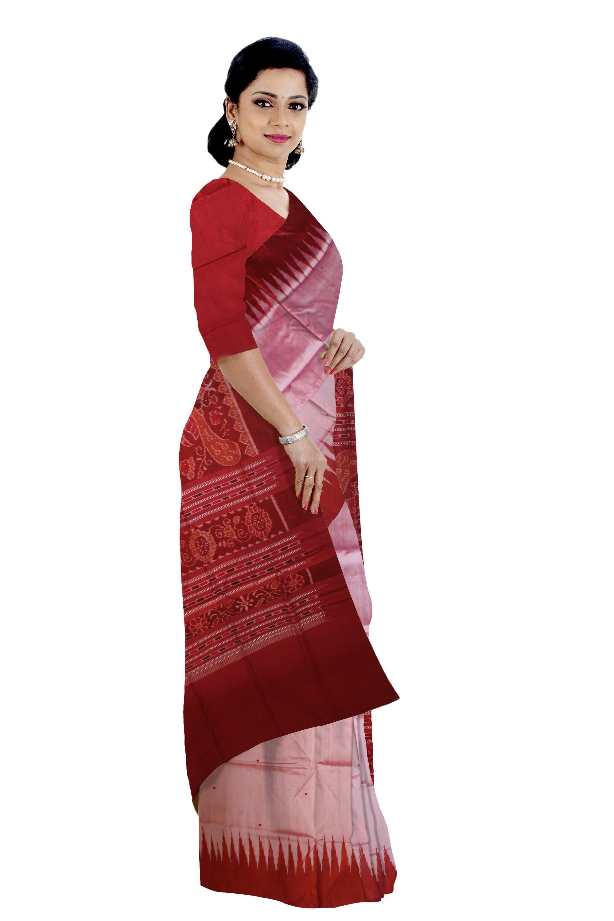 NEW COLLECTION TEMPLE DESIGN WITH BOOTY PATTERN PATA SAREE IN LIGHT PINK AND RED COLOUR, AVAILABALE WITH BLOUSE PIECE. - Koshali Arts & Crafts Enterprise