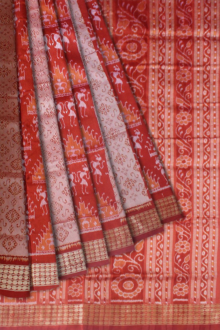 LATEST NEW TERRACOTTA BASED PATA SAREE IN  GREY AND LIGHT ORANGE COLOR, AVAILABLE WITH BLOUSE . - Koshali Arts & Crafts Enterprise