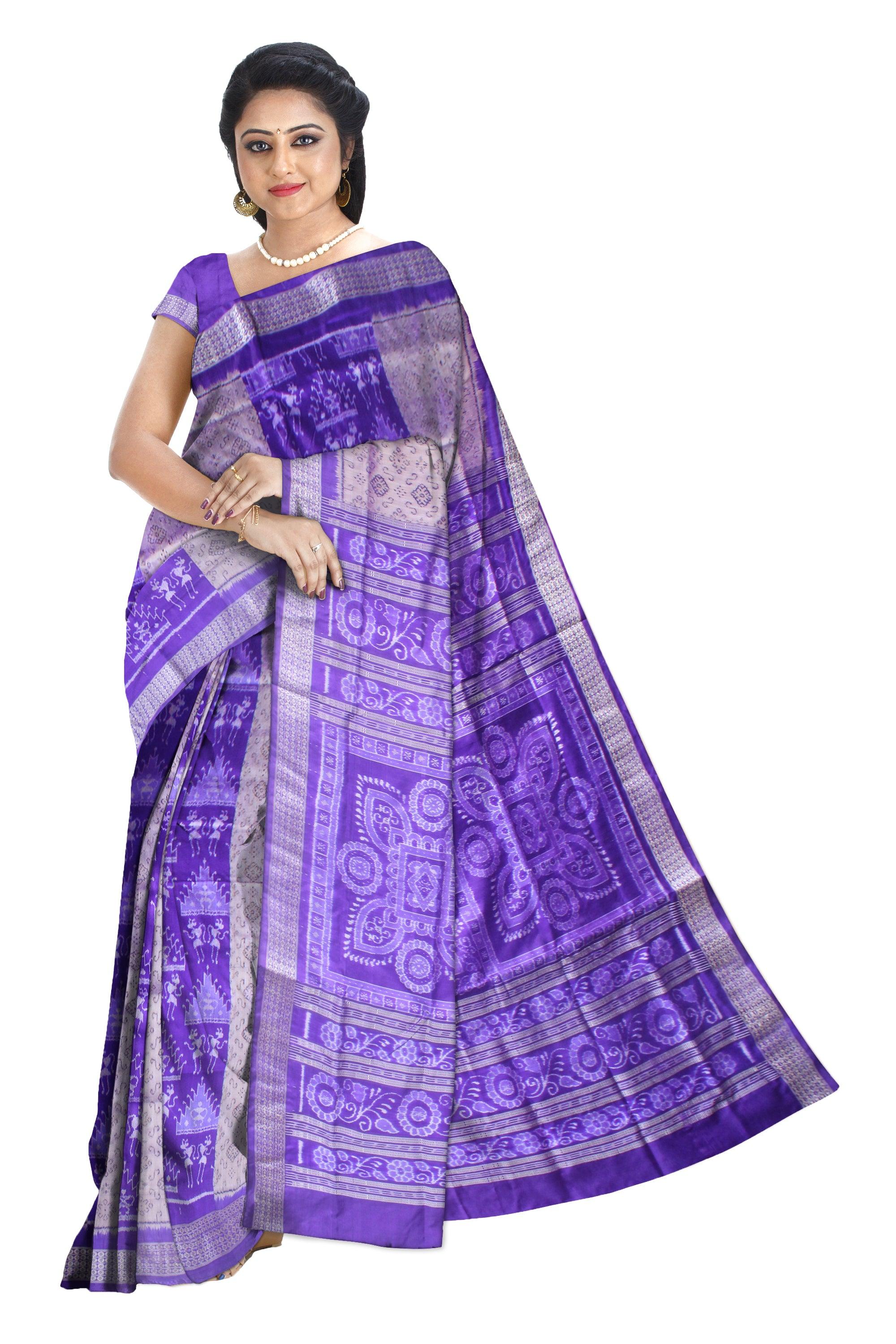 LATEST NEW TERRACOTTA BASED PATA SAREE IN  PUPLE AND GREY AVAILABLE WITH BLOUSE . - Koshali Arts & Crafts Enterprise