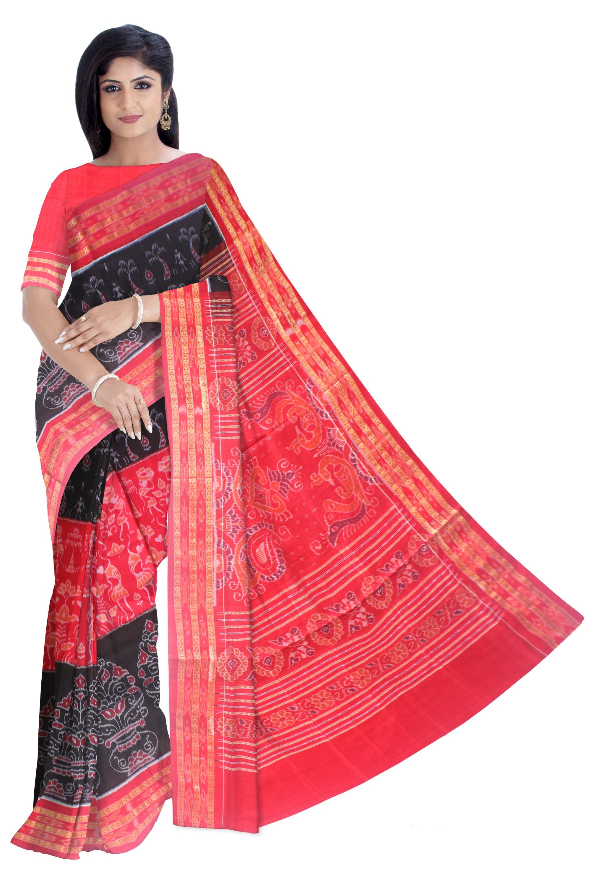 NEW COLECTION  TERRACOTTA BASED PURE COTTON SAREE IN BLACK AND RED COLOUR AVAILABLE WITH BLOUSE . - Koshali Arts & Crafts Enterprise