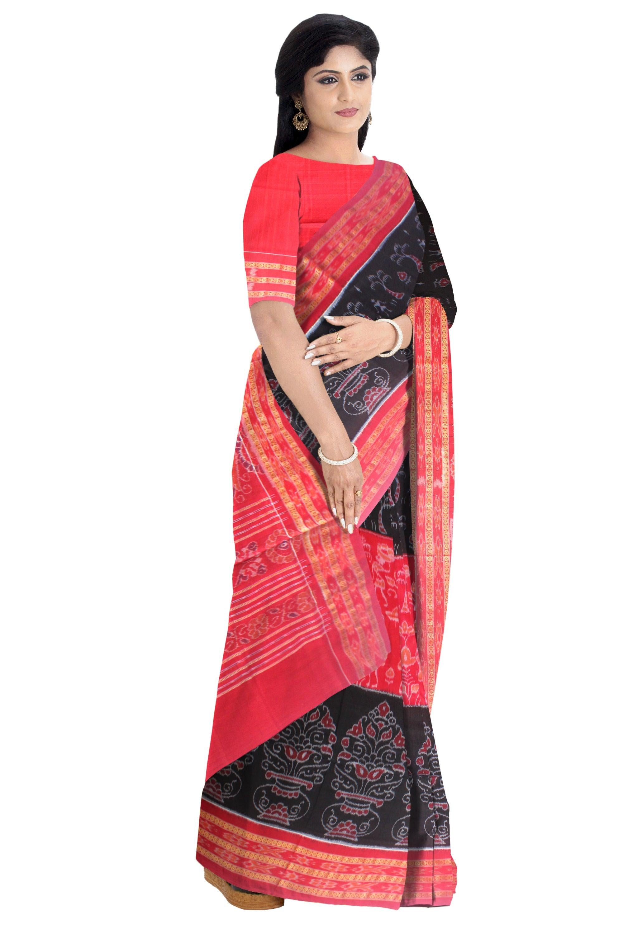NEW COLECTION  TERRACOTTA BASED PURE COTTON SAREE IN BLACK AND RED COLOUR AVAILABLE WITH BLOUSE . - Koshali Arts & Crafts Enterprise