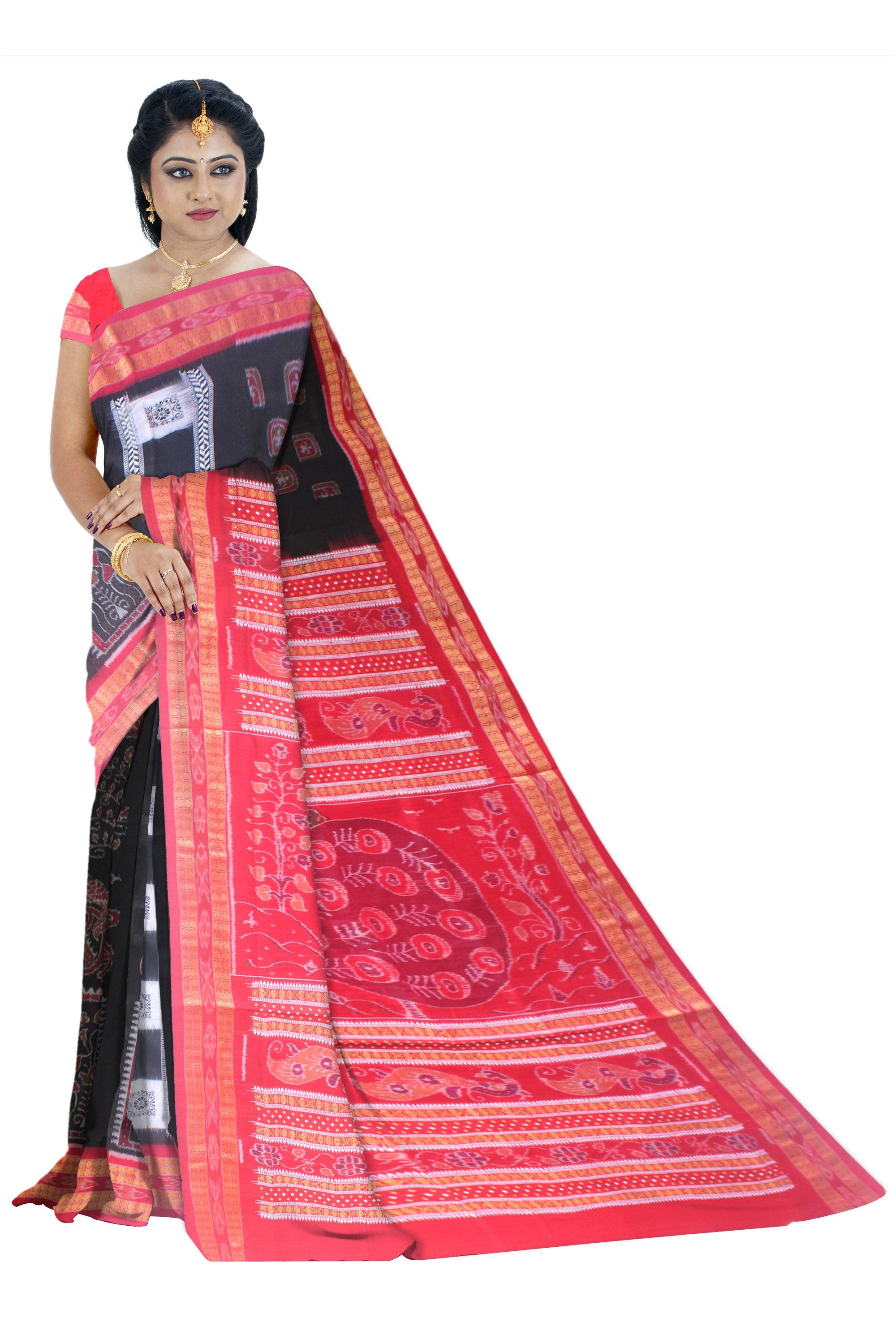 LATEST NEW PATTERN TERRACOTTA WITH TREE AND FLOWER BASED COTTON SAREE IN BLACK,WHITE AND RED AVAILABLE WITH BLOUSE . - Koshali Arts & Crafts Enterprise