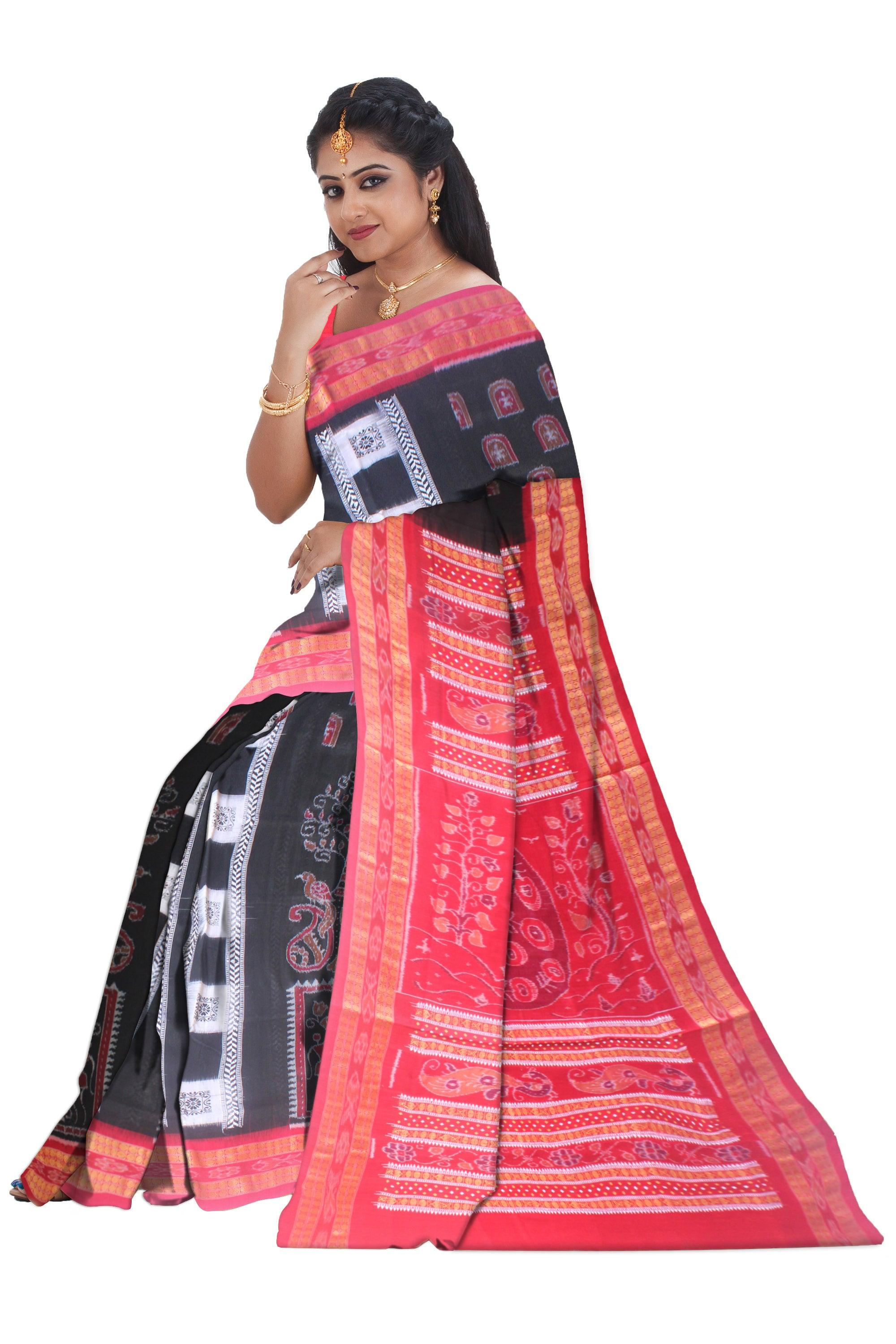 LATEST NEW PATTERN TERRACOTTA WITH TREE AND FLOWER BASED COTTON SAREE IN BLACK,WHITE AND RED AVAILABLE WITH BLOUSE . - Koshali Arts & Crafts Enterprise