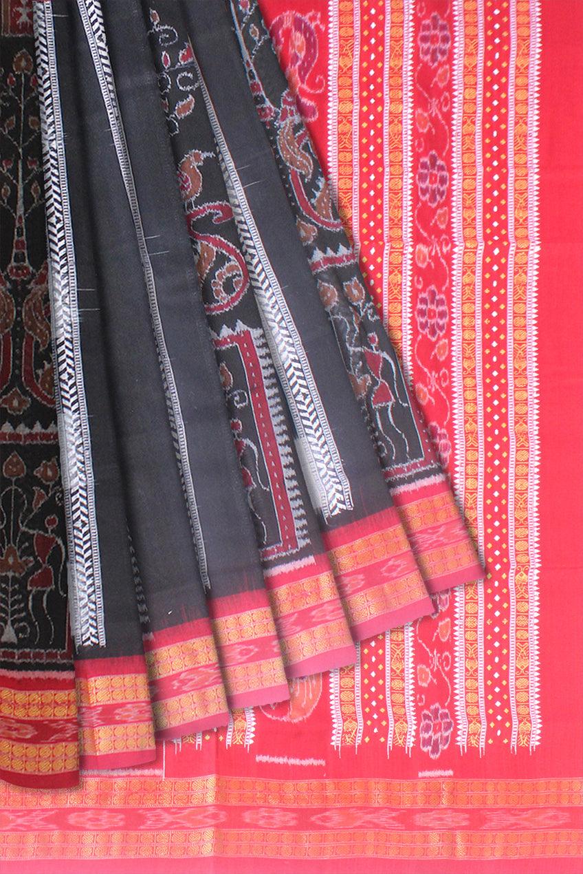 LATEST NEW PATTERN TERRACOTTA WITH TREE AND FLOWER BASED COTTON SAREE IN BLACK,WHITE AND RED AVAILABLE WITH BLOUSE . - Koshali Arts & Crafts Enterprise