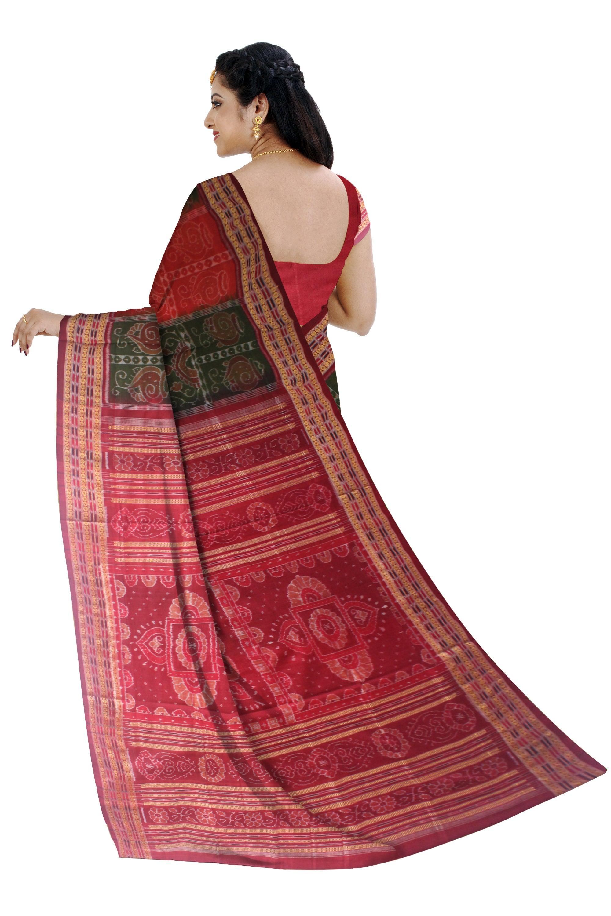 LATEST NEW TRADITIONAL SANKHA AND KALASHA  WITH PEACOCK BASE COTTON SAREE IN GREEN AND RED COLOUR AVAILABLE WITH BLOUSE. - Koshali Arts & Crafts Enterprise