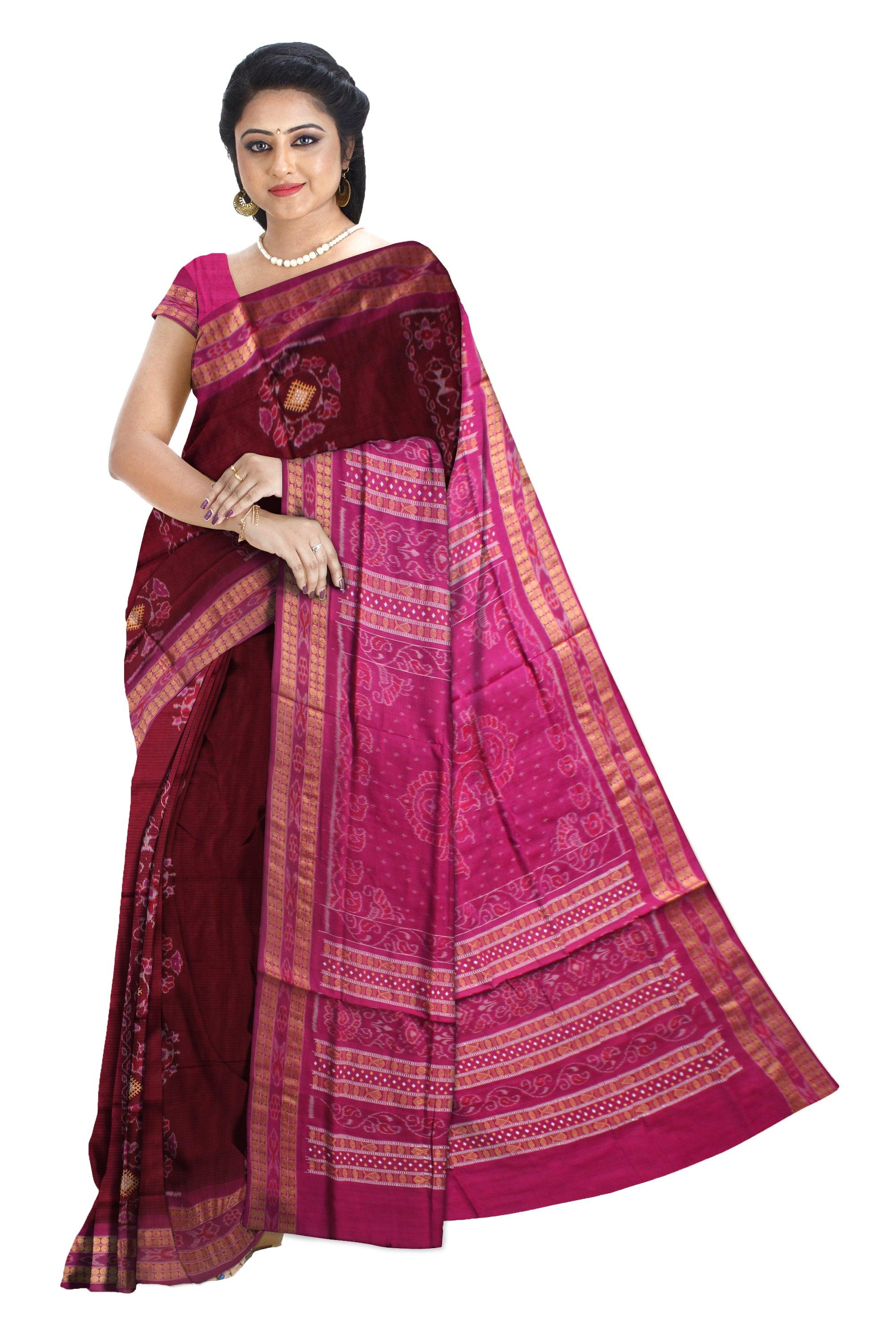 NEW COLLECTION TERRACOTTA DESIGN COTTON SAREE IN MAROON AND PINK COLOUR AVAILABLE WITH BLOUSE. - Koshali Arts & Crafts Enterprise