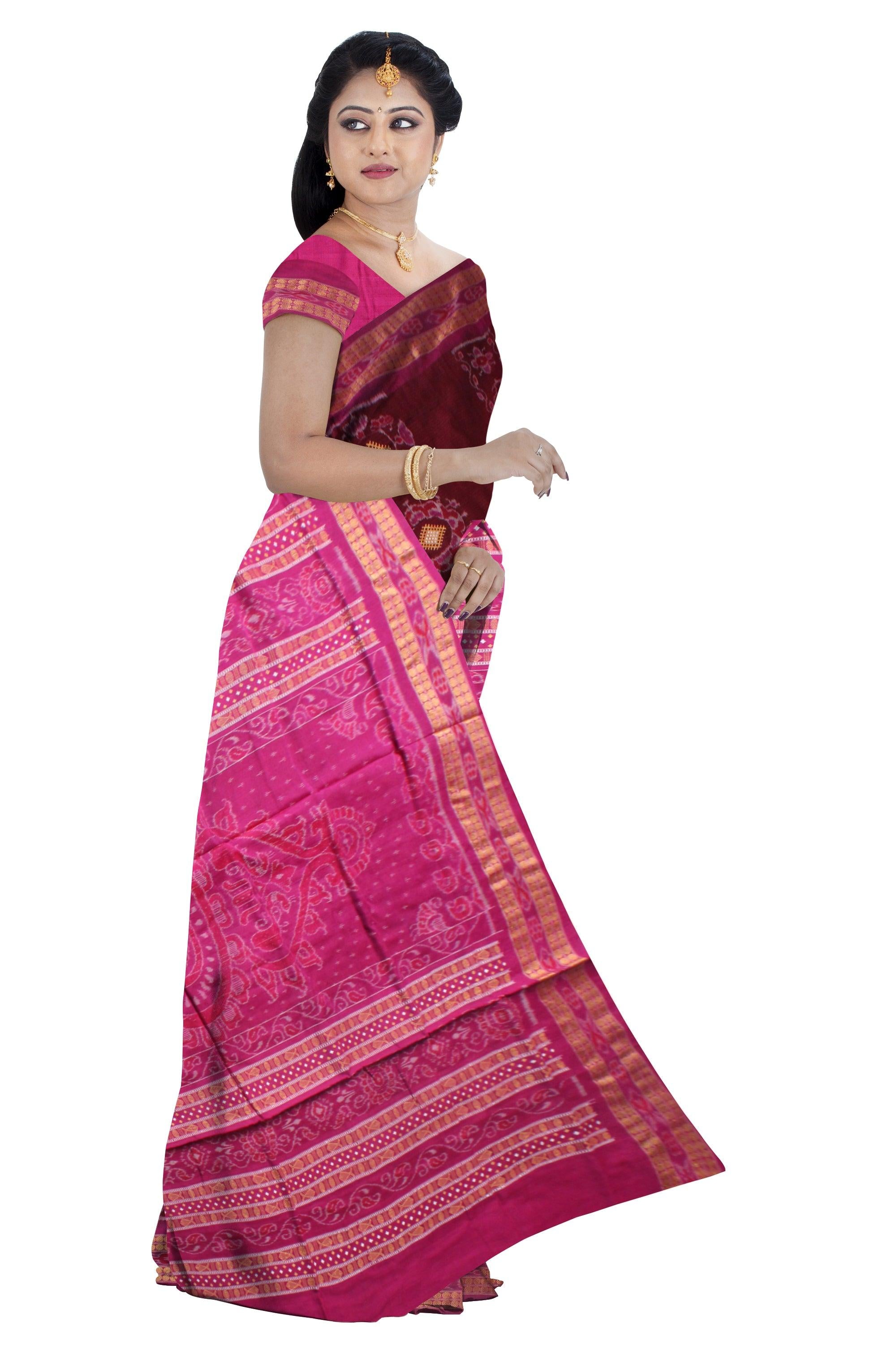 NEW COLLECTION TERRACOTTA DESIGN COTTON SAREE IN MAROON AND PINK COLOUR AVAILABLE WITH BLOUSE. - Koshali Arts & Crafts Enterprise