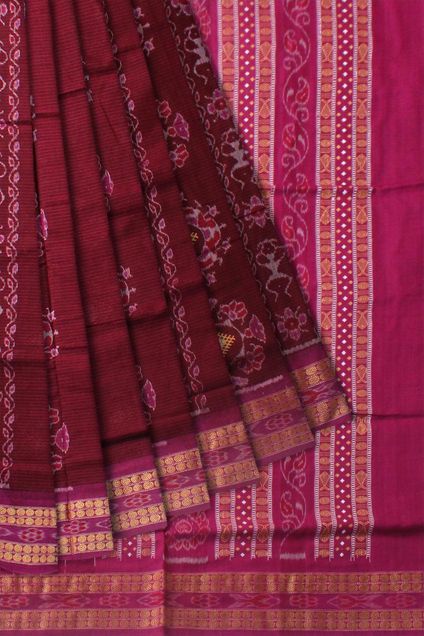 NEW COLLECTION TERRACOTTA DESIGN COTTON SAREE IN MAROON AND PINK COLOUR AVAILABLE WITH BLOUSE. - Koshali Arts & Crafts Enterprise