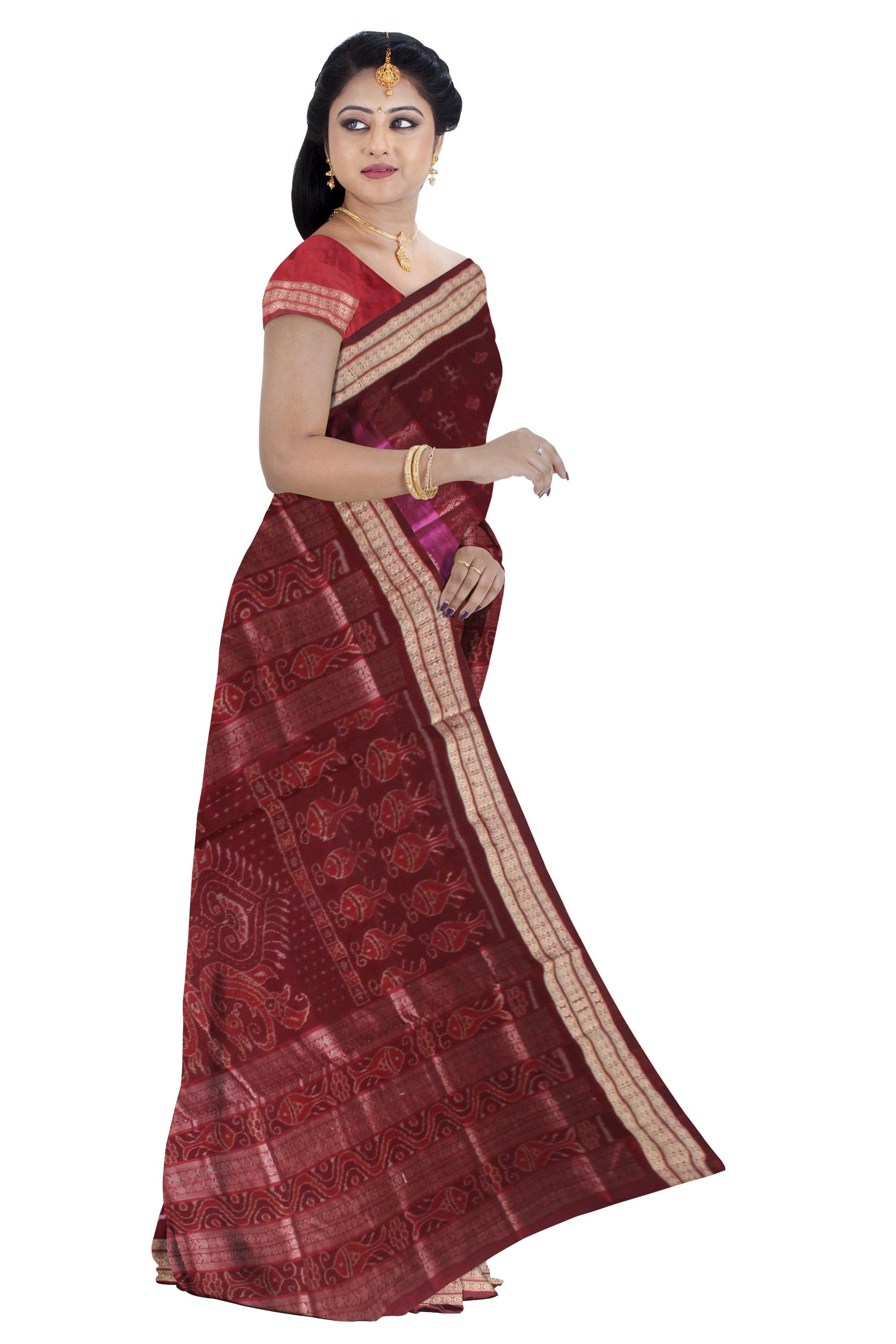 Pink Color  Mix Pata saree in bomkai pattern and Flower in Body  with blouse piece. - Koshali Arts & Crafts Enterprise