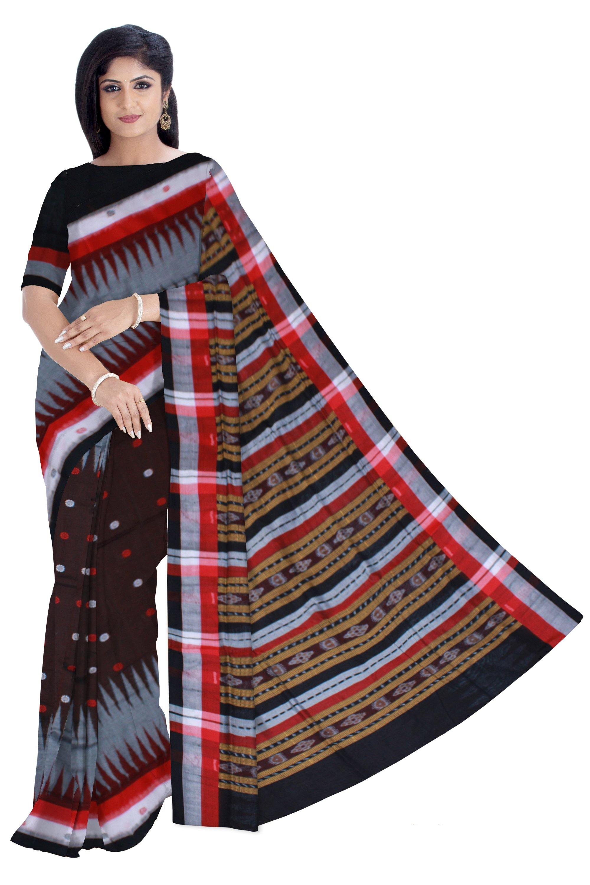 Exclusive Sambalpuri saree with flower print Coffee color with blouse piece - Koshali Arts & Crafts Enterprise