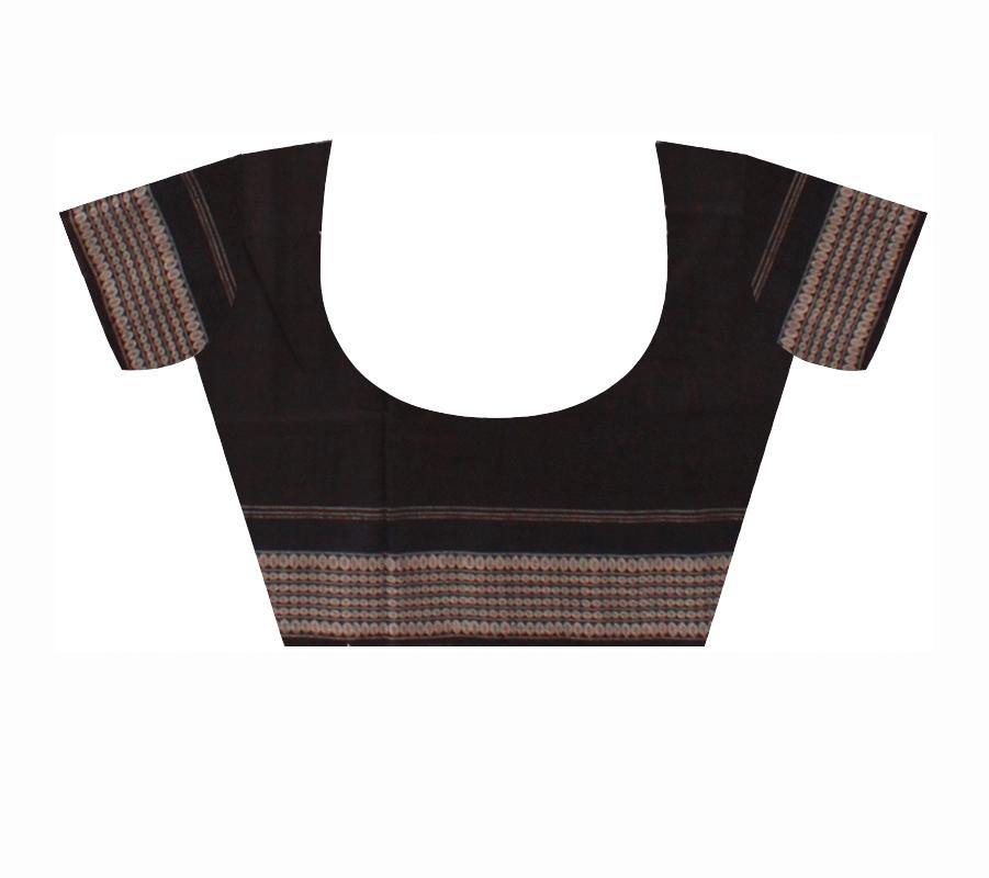 Sambalpuri IKAT saree in red and black mix with leaf design with blouse piece - Koshali Arts & Crafts Enterprise