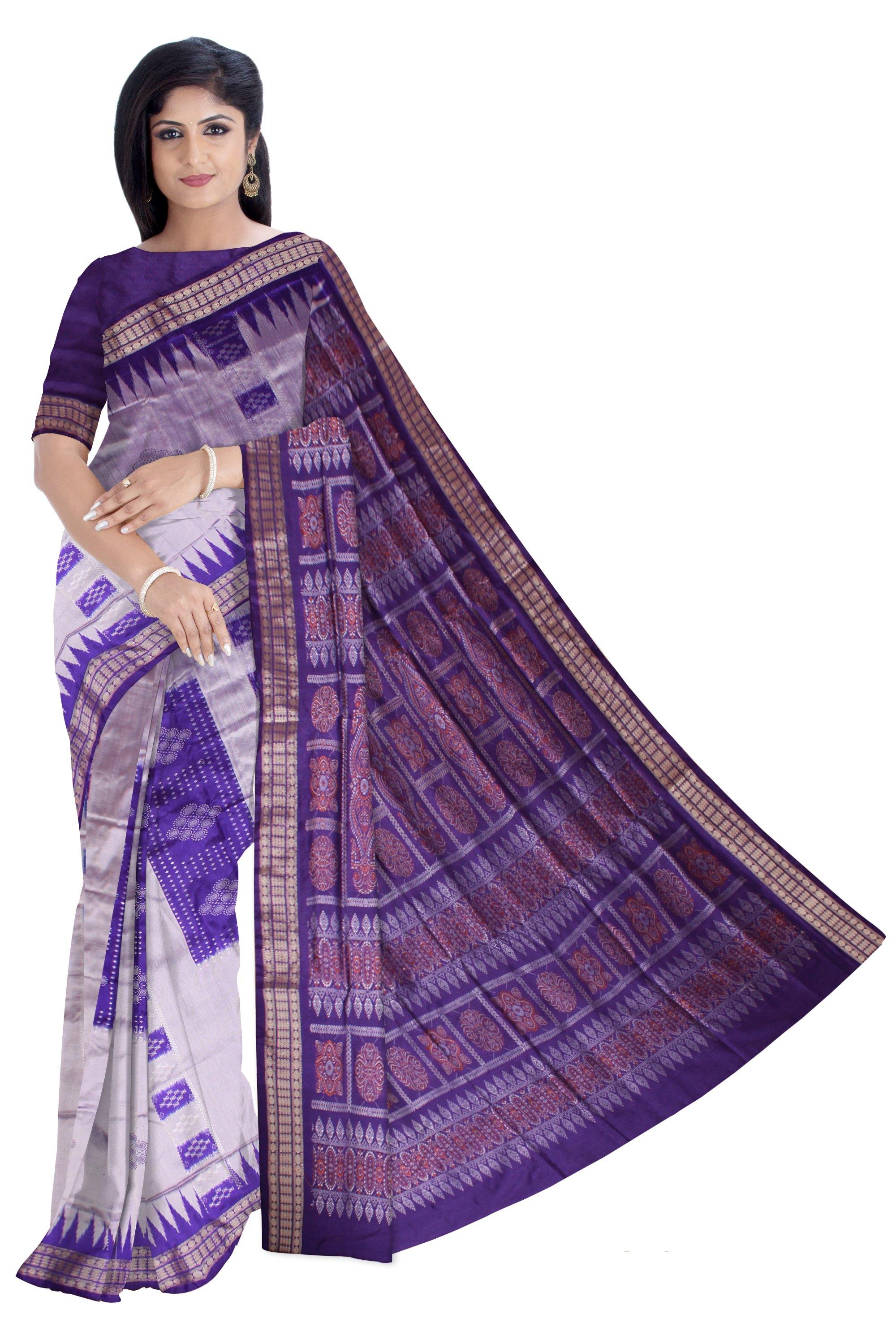 Sambalpuri gray blue chandua pata with blouse piece - Koshali Arts & Crafts Enterprise