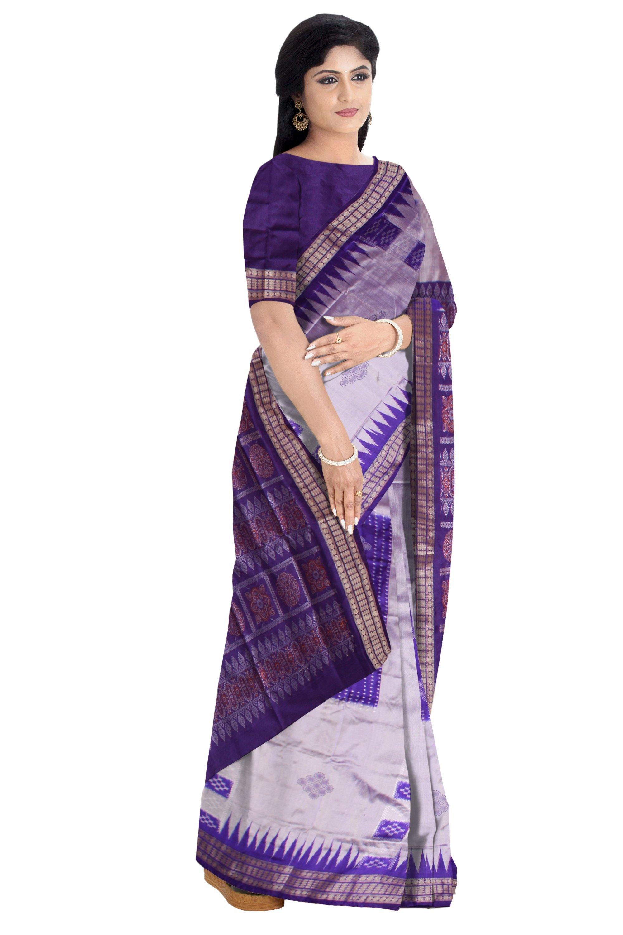Sambalpuri gray blue chandua pata with blouse piece - Koshali Arts & Crafts Enterprise