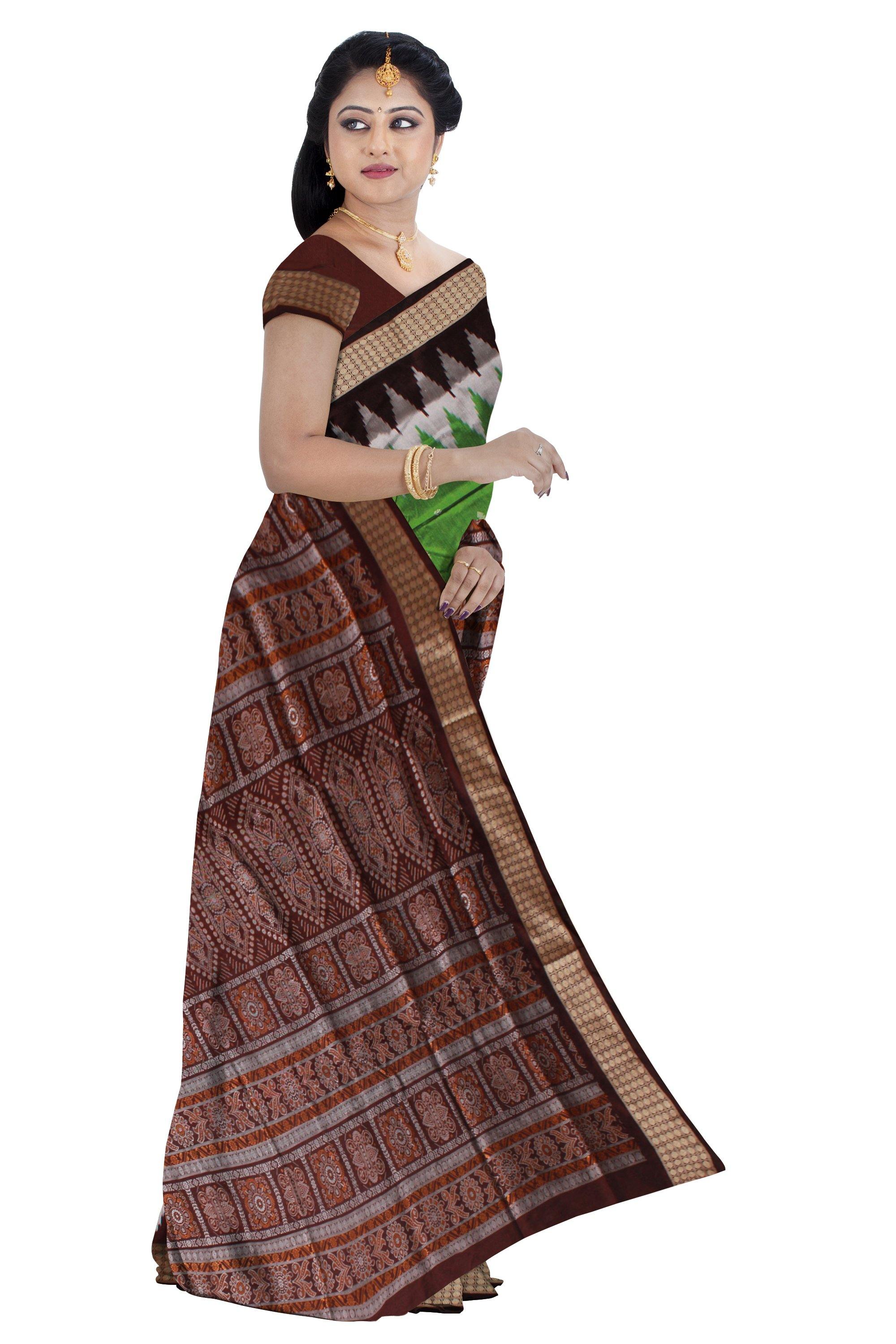 Green buti design pata saree with blouse piece - Koshali Arts & Crafts Enterprise