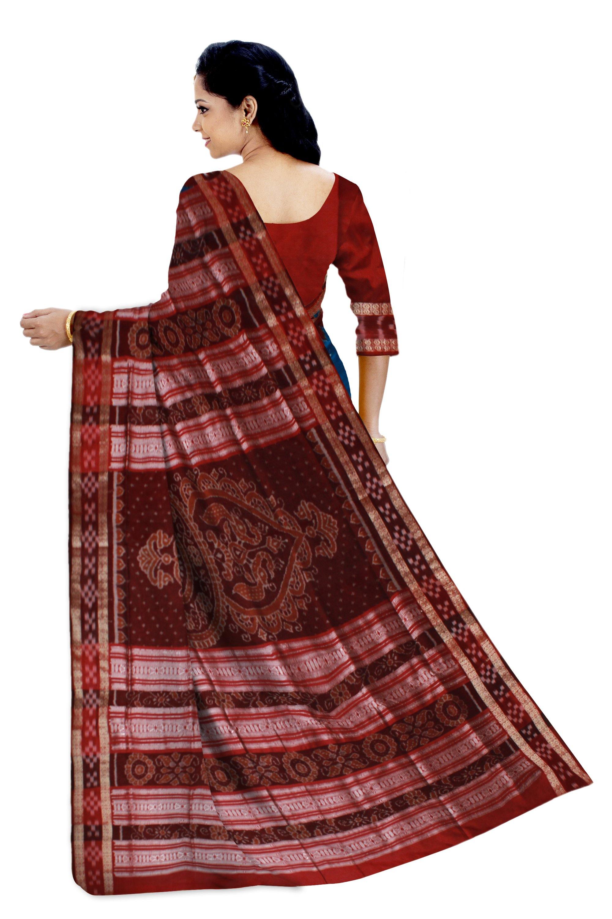 Pasapali border pata in bule color with blouse piece. - Koshali Arts & Crafts Enterprise