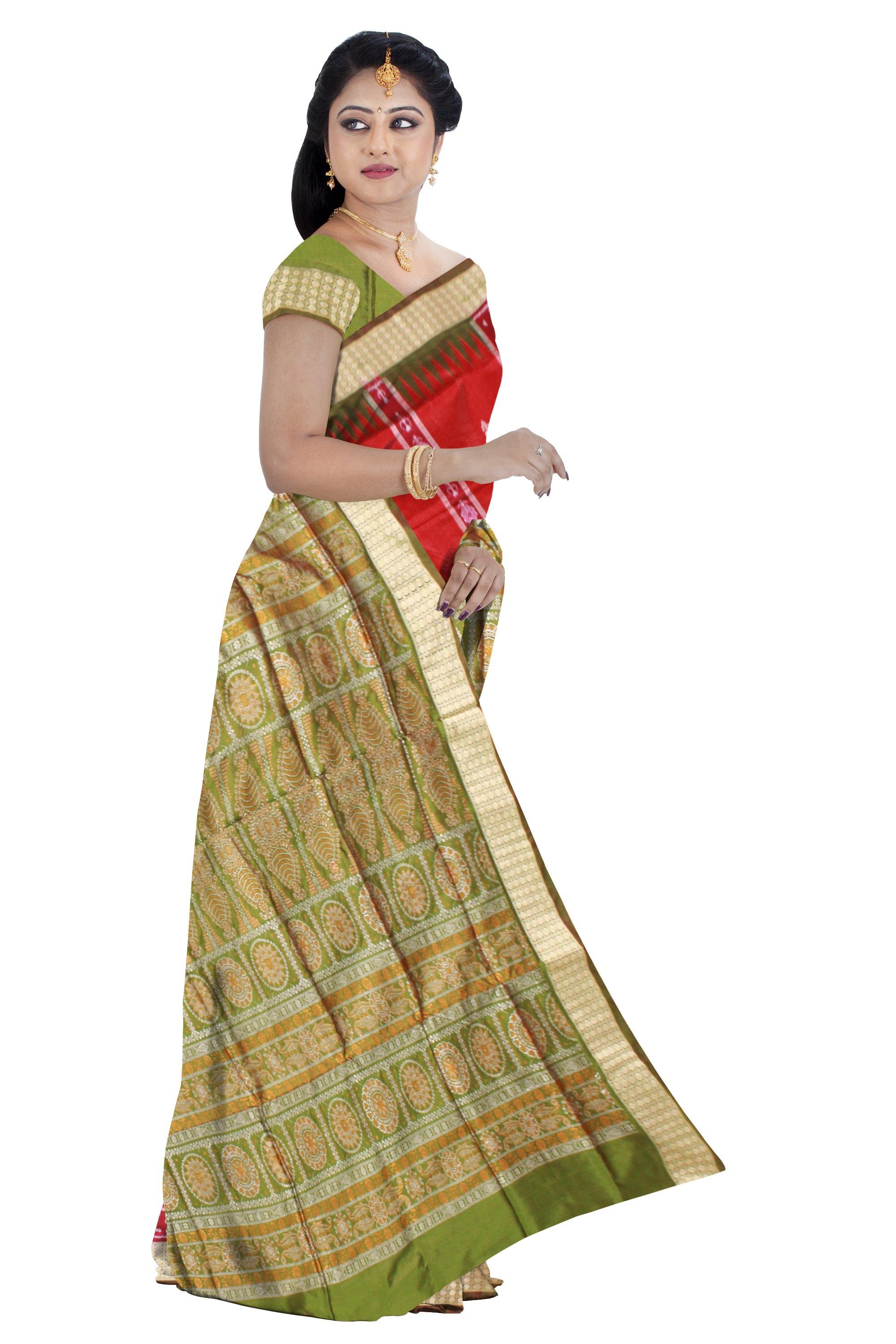 Maroon Color pata saree with green border. Available with blouse piece. - Koshali Arts & Crafts Enterprise