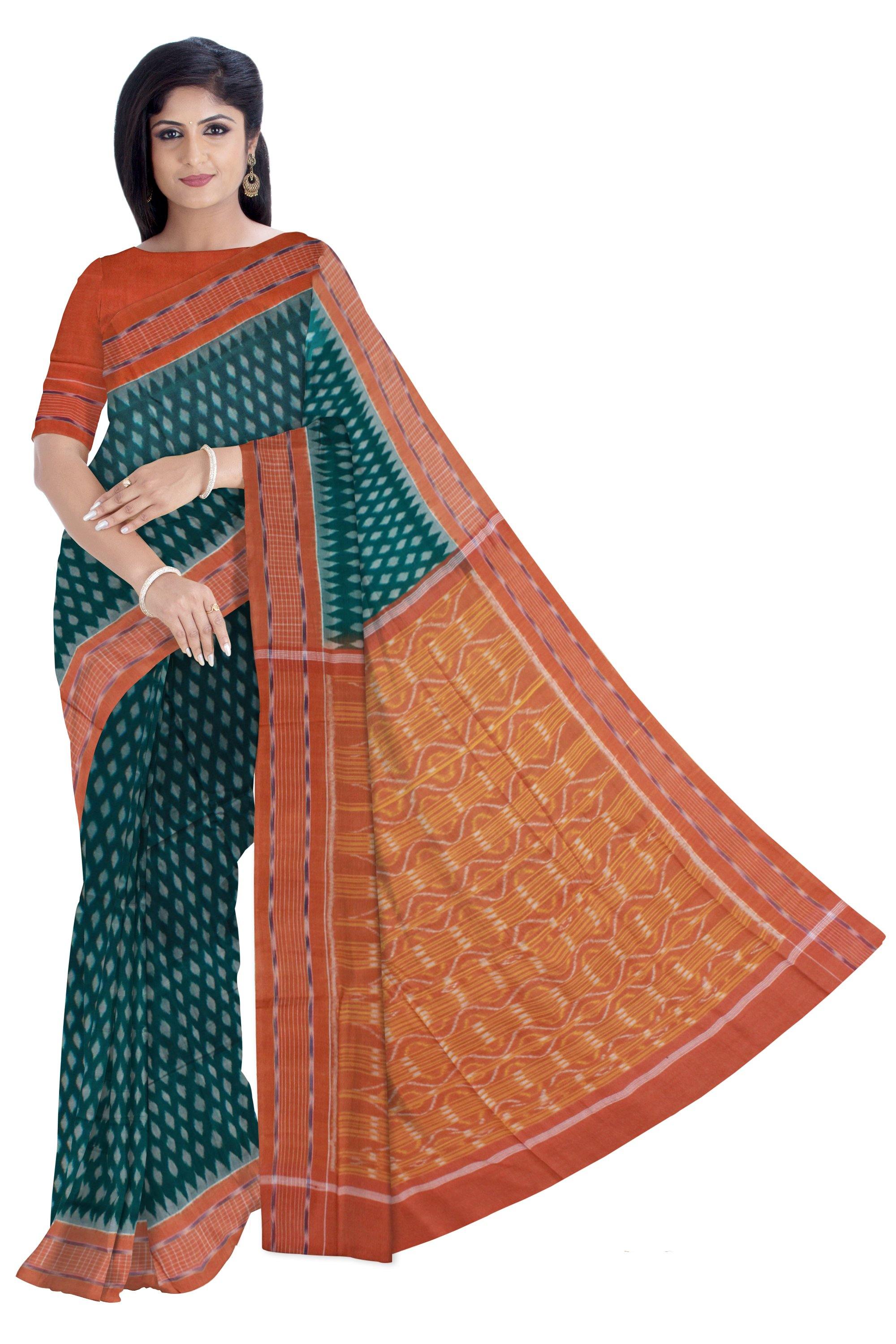 Latest design Sambalpuri cotton Saree in Green Color with blouse piece - Koshali Arts & Crafts Enterprise