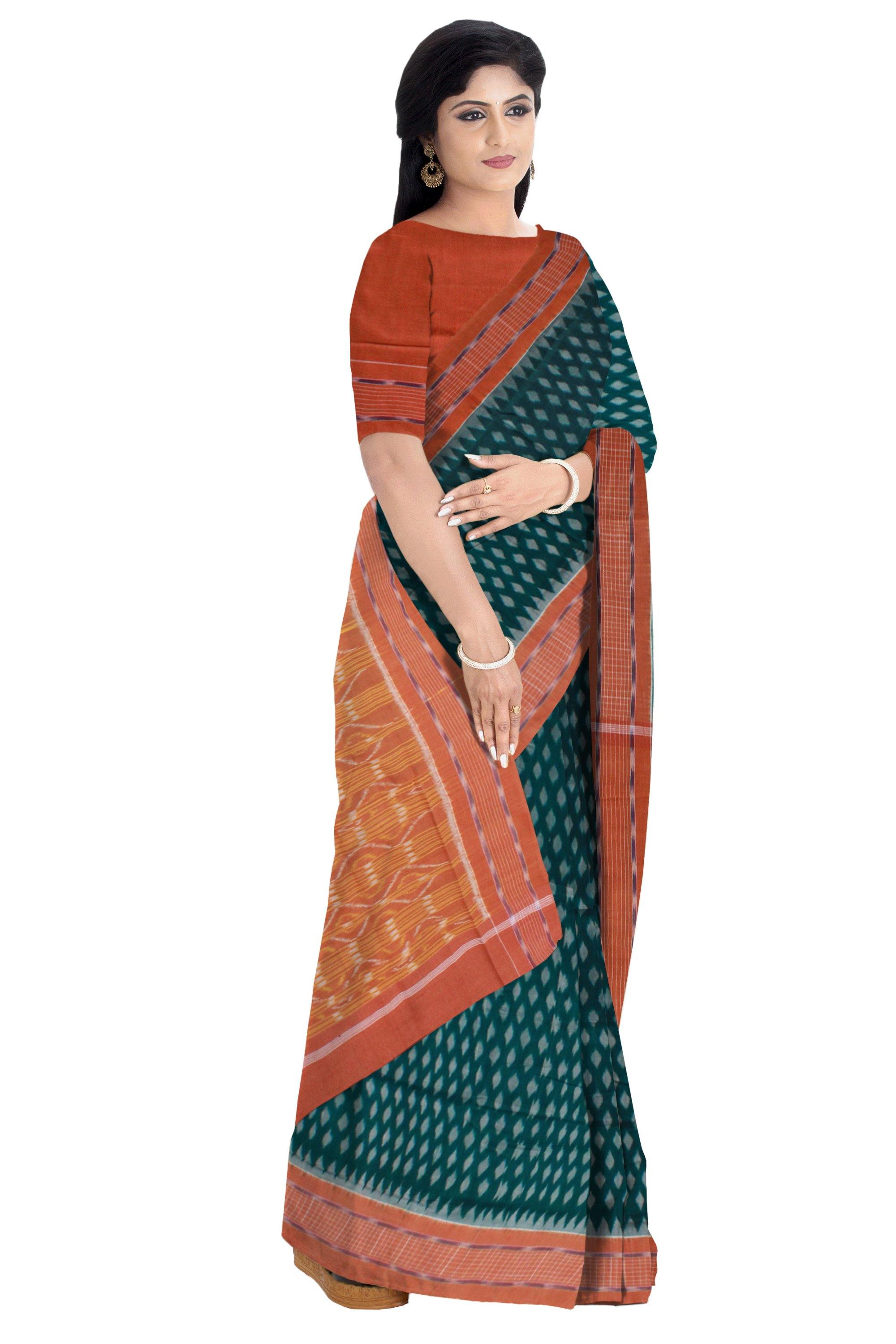 Latest design Sambalpuri cotton Saree in Green Color with blouse piece - Koshali Arts & Crafts Enterprise