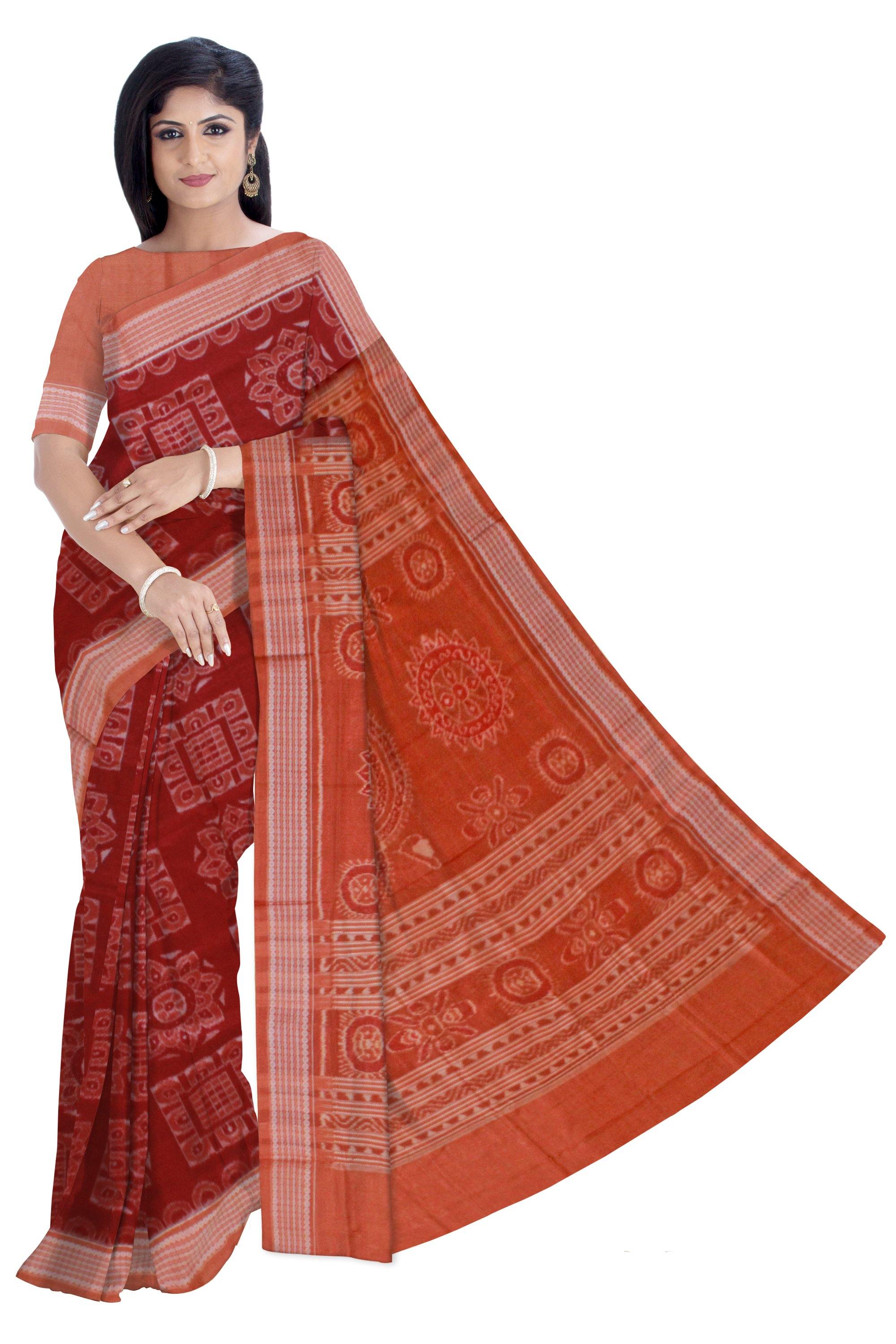 Brown color sambalpuri cotton saree wih blouse piece - Koshali Arts & Crafts Enterprise