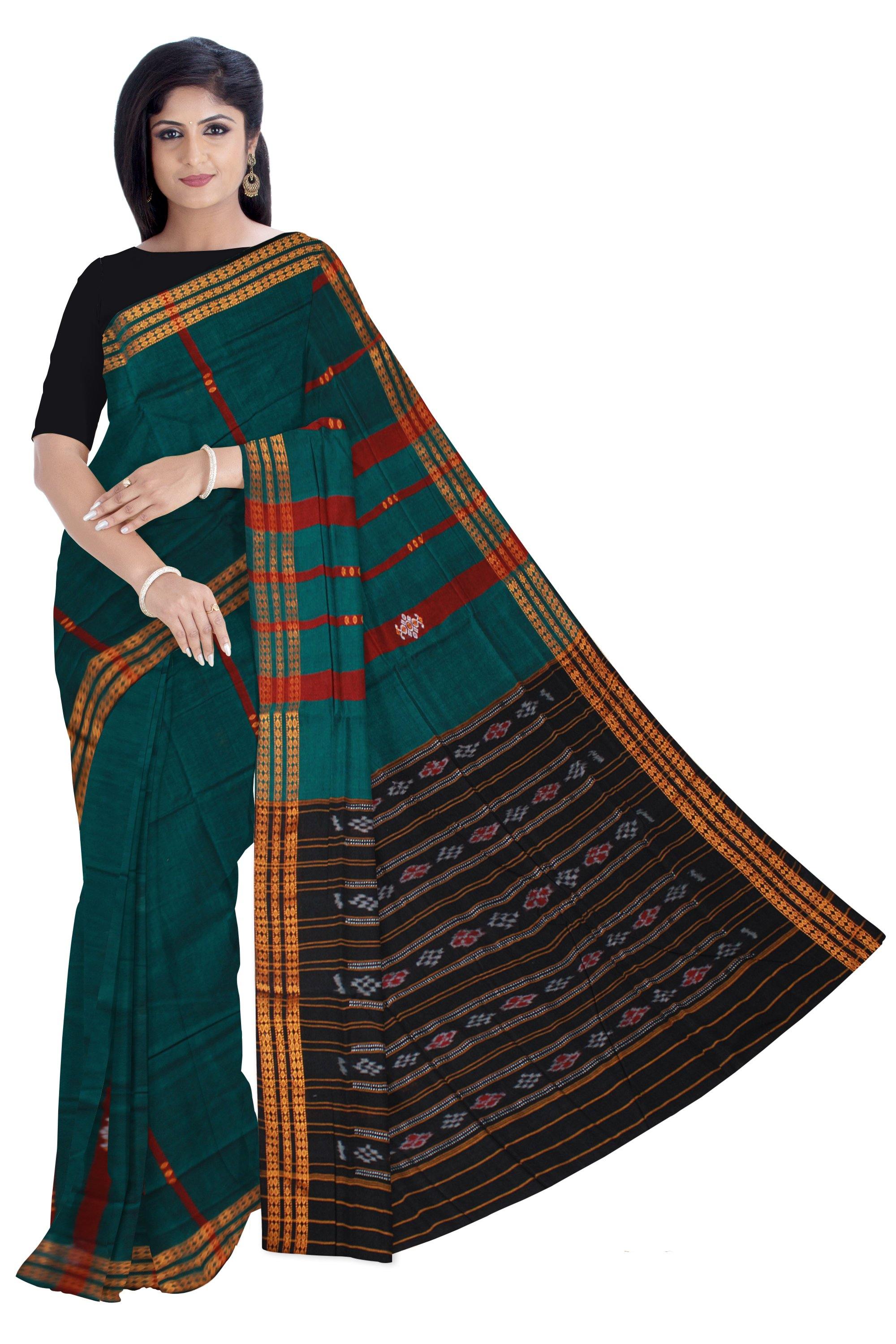 An Sambalpuri saree in green color with Bomkei flower pattern Without Blouse piece - Koshali Arts & Crafts Enterprise