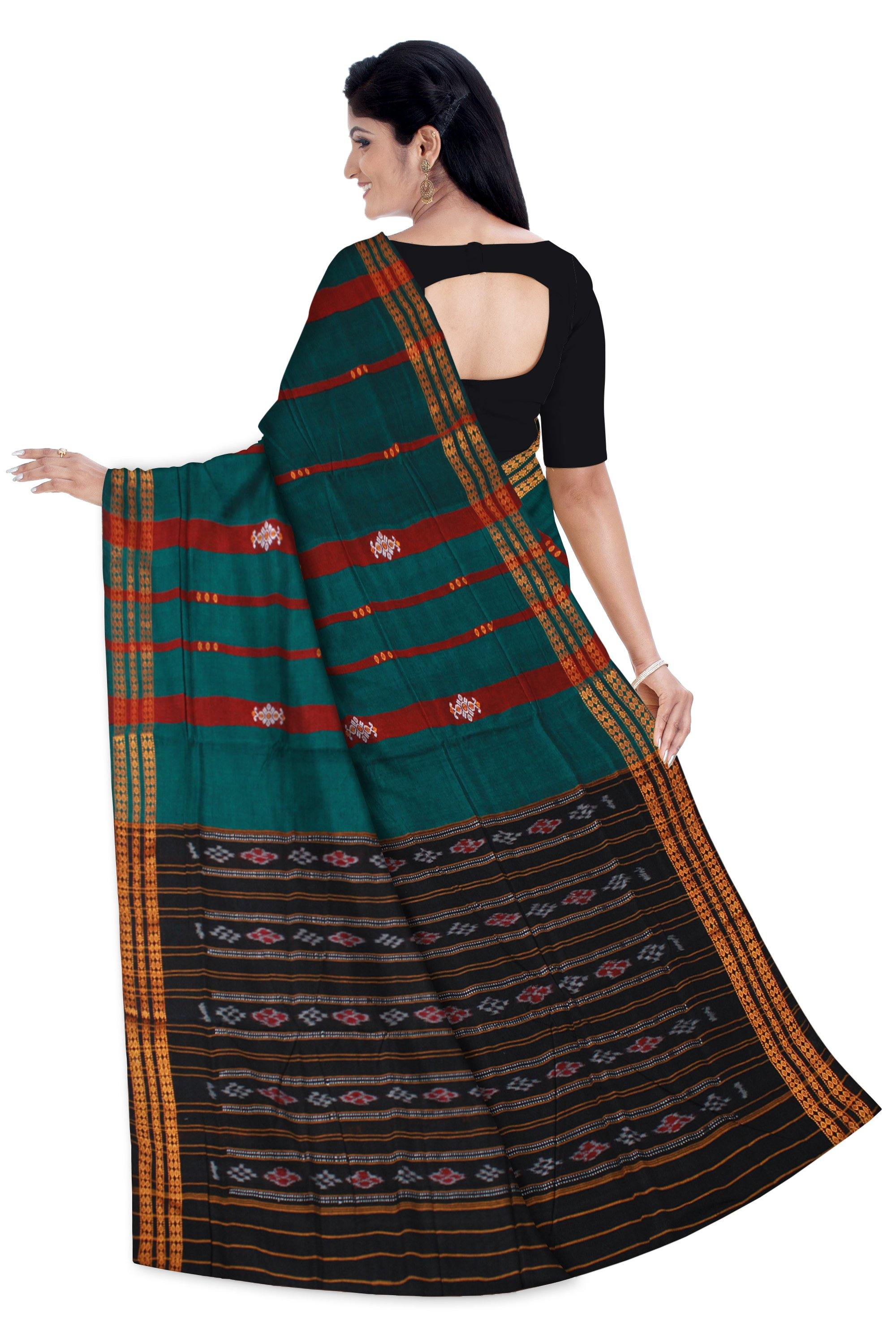 An Sambalpuri saree in green color with Bomkei flower pattern Without Blouse piece - Koshali Arts & Crafts Enterprise