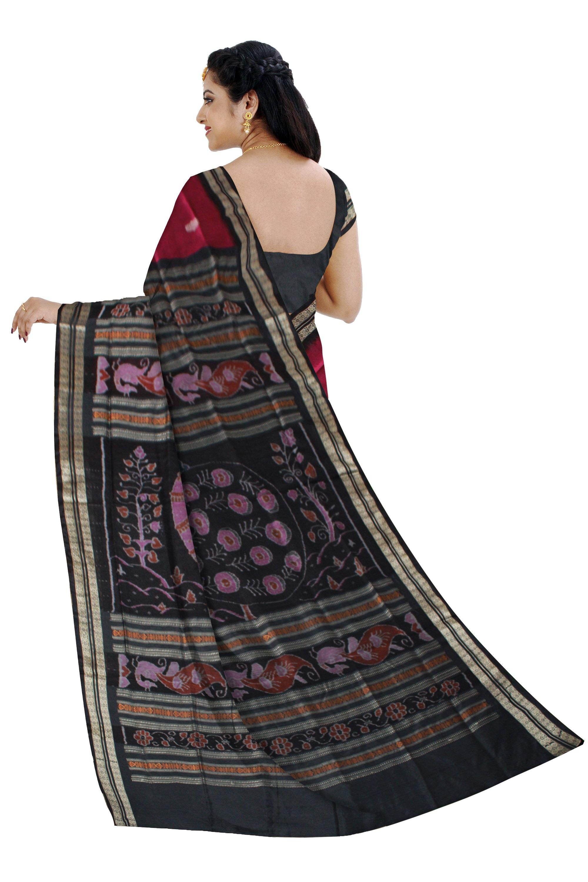 Exclusive pink and black mix pata saree with blouse piece - Koshali Arts & Crafts Enterprise